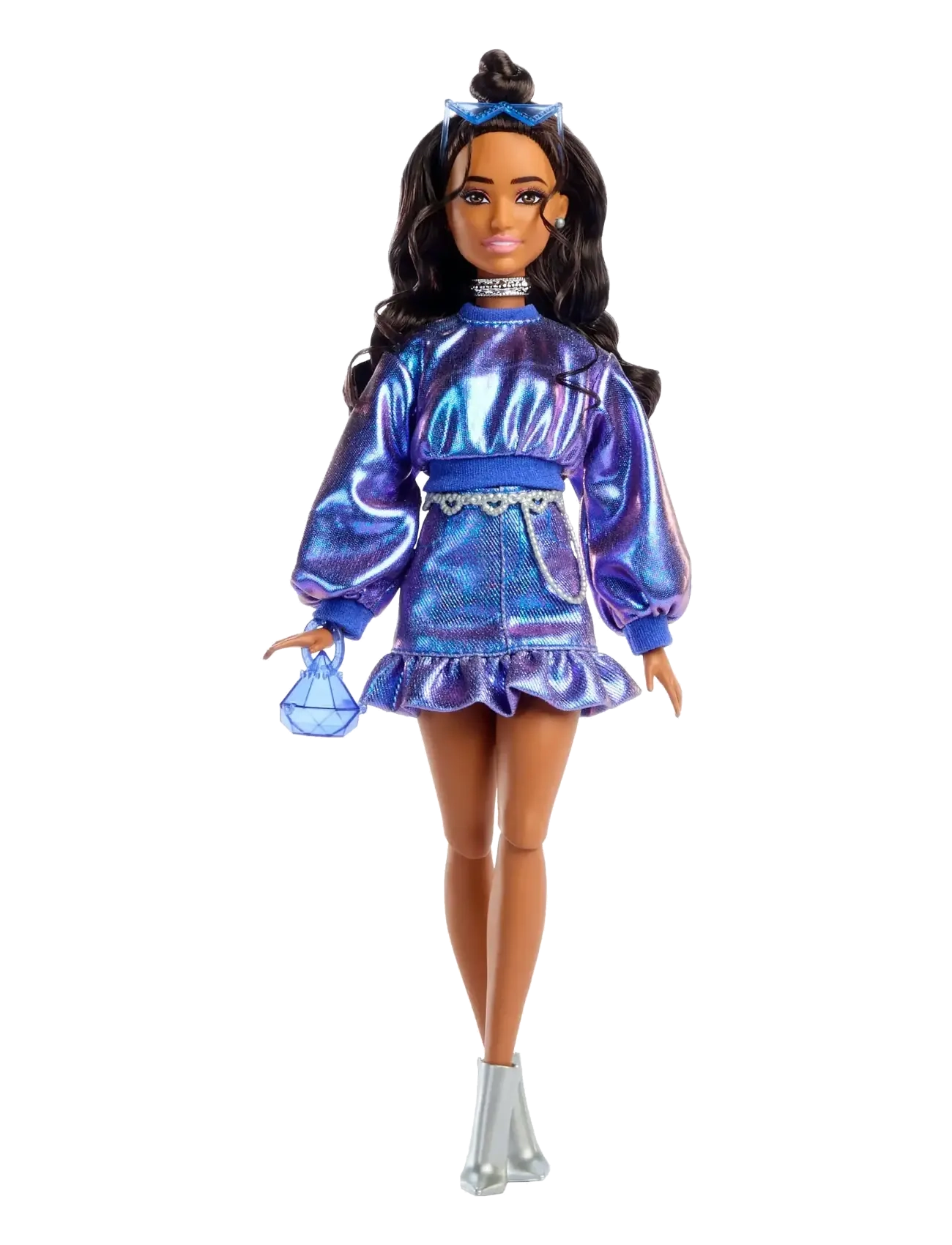 Barbie - Deluxe Style Fashion Doll #7 in Metallic Blue Top and Skirt with Accessories, Brunette - dukker - multi color - 5