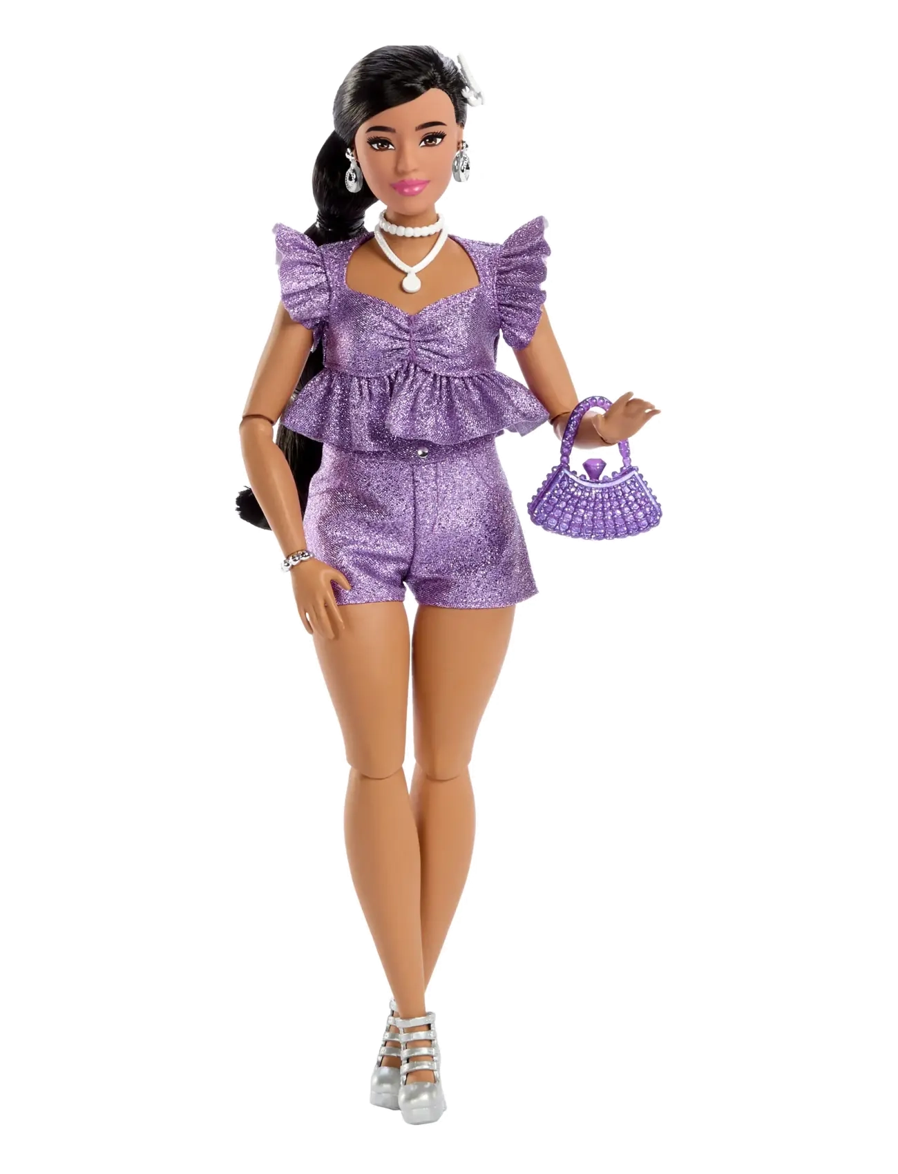 Barbie Deluxe Style Fashion Doll #8 In Metallic Purple Top And Sparkly Shorts With Accessories, One Size, Dolls & Mehrfarbig/gemustert - Dolls, Kinder