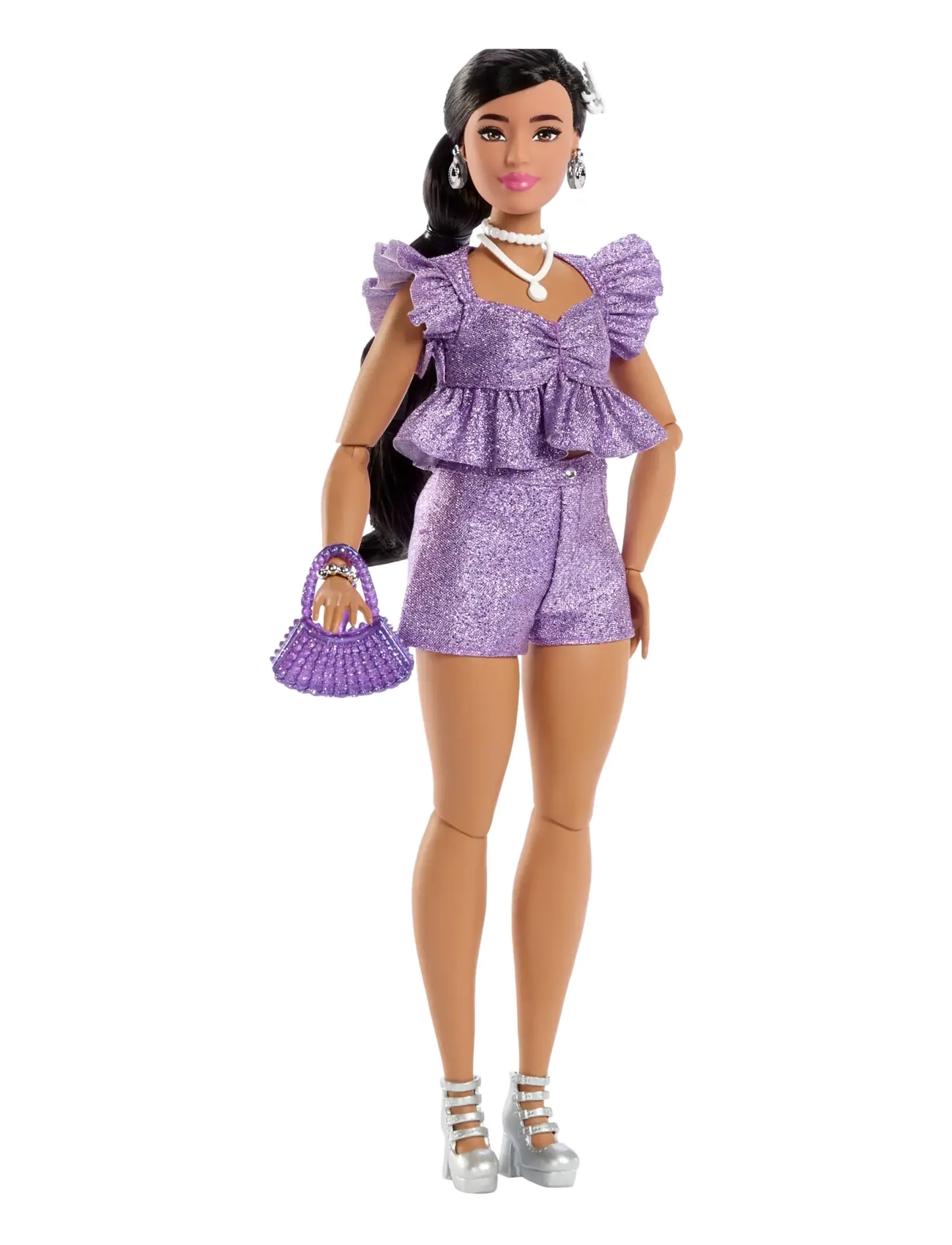 Barbie - Deluxe Style Fashion Doll #8 in Metallic Purple Top and Sparkly Shorts with Accessories - dukker - multi color - 2
