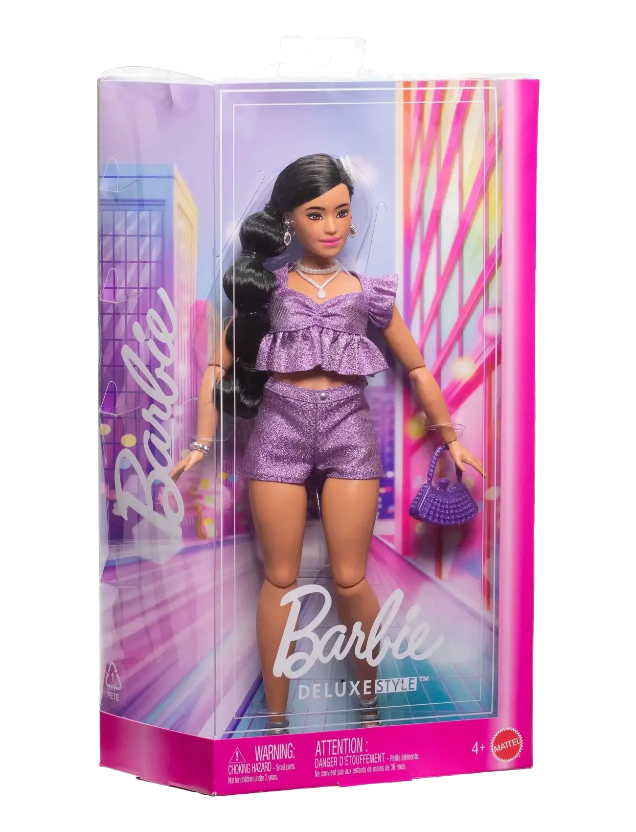 Barbie - Deluxe Style Fashion Doll #8 in Metallic Purple Top and Sparkly Shorts with Accessories - dukker - multi color - 3