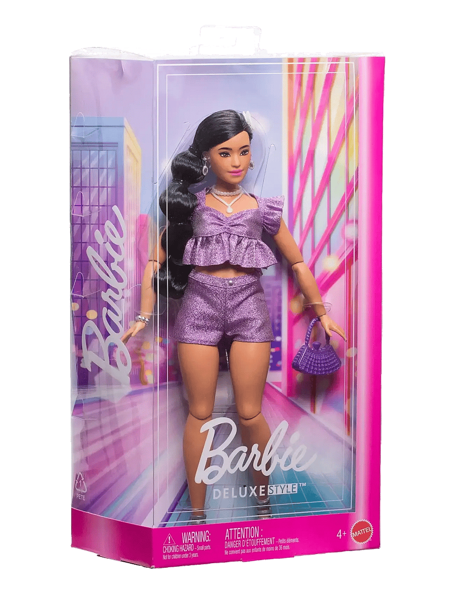 Barbie - Deluxe Style Fashion Doll #8 in Metallic Purple Top and Sparkly Shorts with Accessories - puppen - multi color - 3