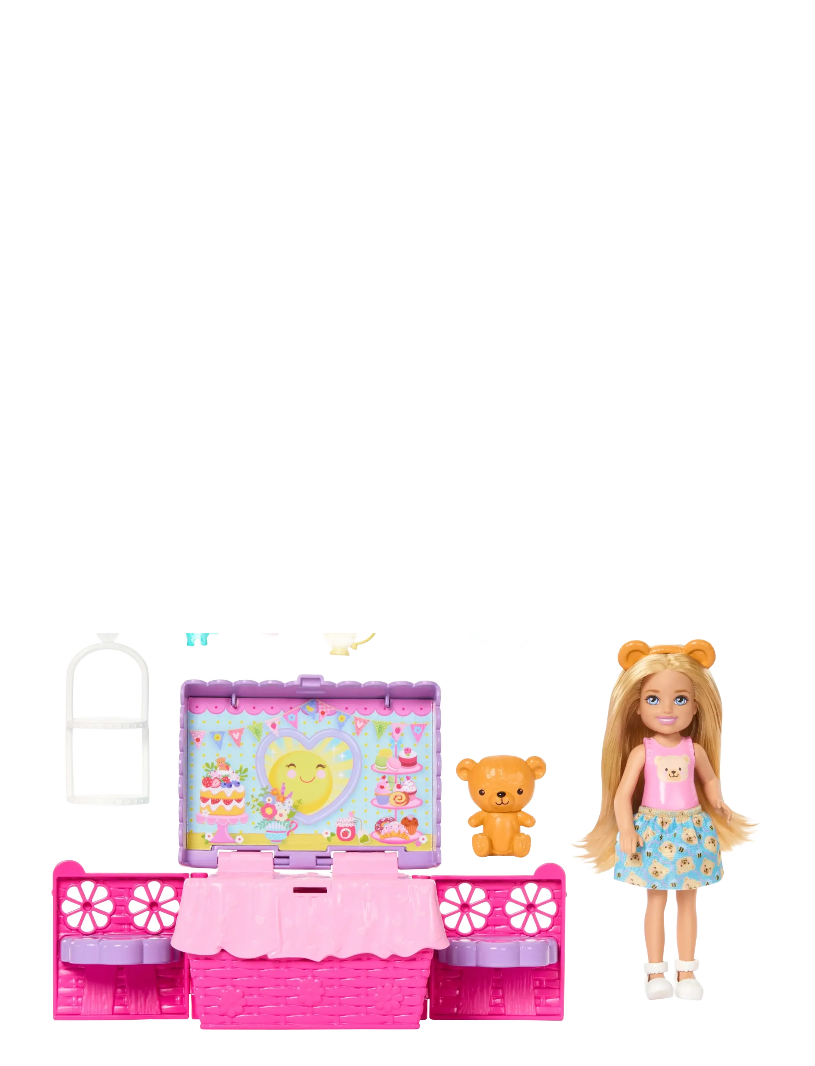 Barbie Chelsea Family & Friends Club Pop-Up Tea Party Playset With Small Doll & 10+ Accessories, Børn, Dolls, Pink, Str: ONE SIZE