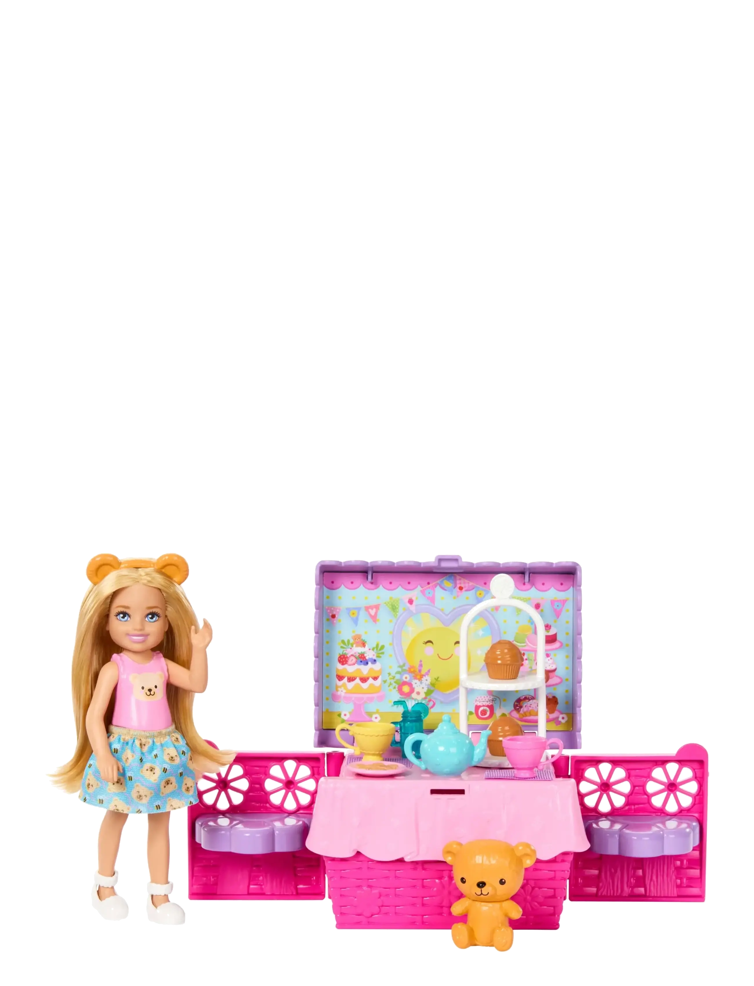 Barbie - Chelsea Family & Friends Club Pop-Up Tea Party Playset with Small Doll & 10+ Accessories - legesæt - multicolor - 4