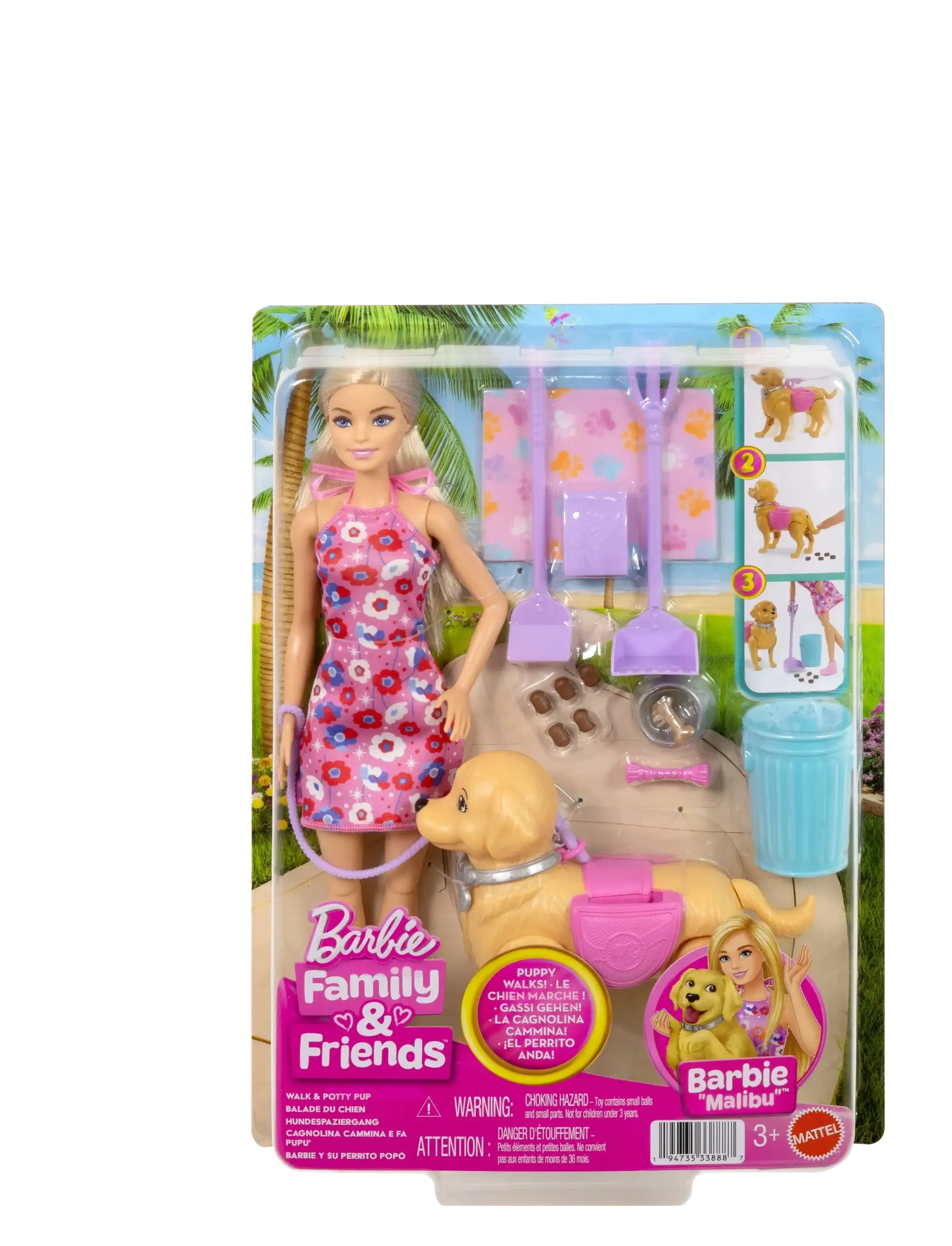 Barbie - “Malibu” Walk & Potty Pup Toy Set - multicolor - 2
