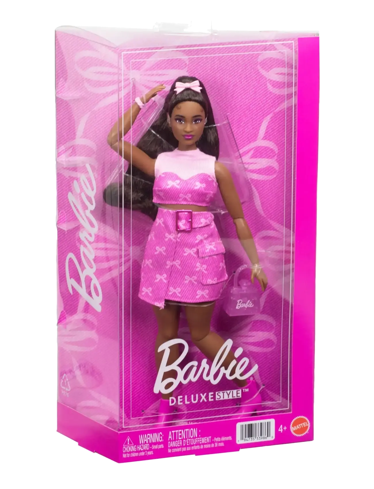 Barbie - Deluxe Style Fashion Doll #10 in Pink Denim Top & Skirt Set with Bow Print, Black Hair - dukker - multicolor - 2