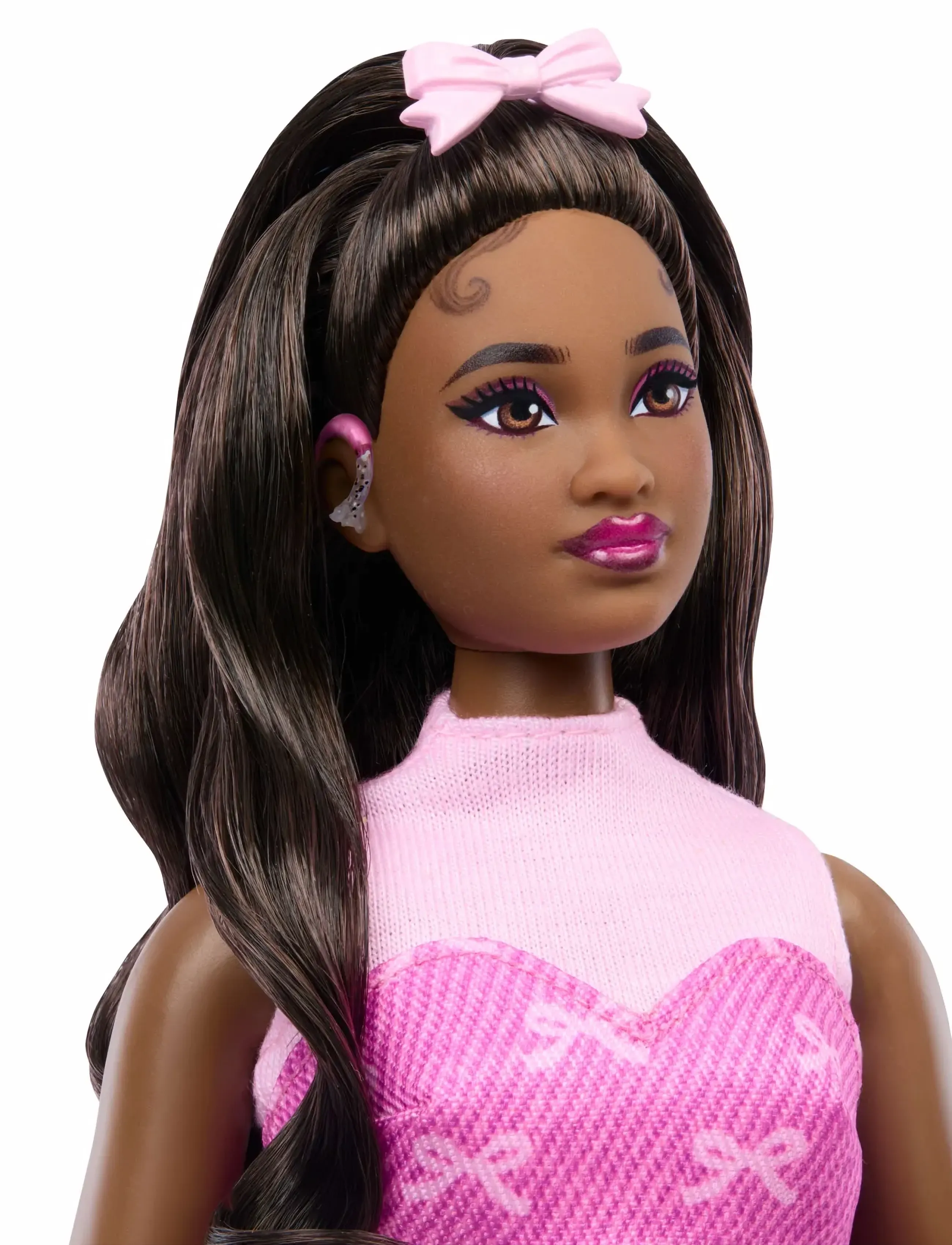 Barbie - Deluxe Style Fashion Doll #10 in Pink Denim Top & Skirt Set with Bow Print, Black Hair - dukker - multicolor - 3