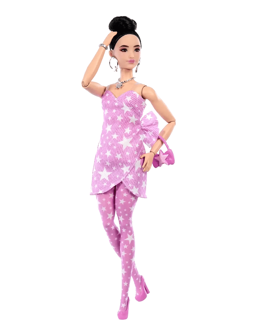 Barbie - Deluxe Style Fashion Doll #11 in Pink Denim Star-Print Dress, Black Hair in Bun - puppen - multicolor - 0
