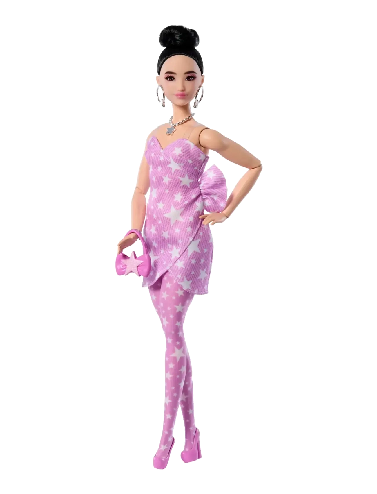 Barbie - Deluxe Style Fashion Doll #11 in Pink Denim Star-Print Dress, Black Hair in Bun - dukker - multicolor - 1