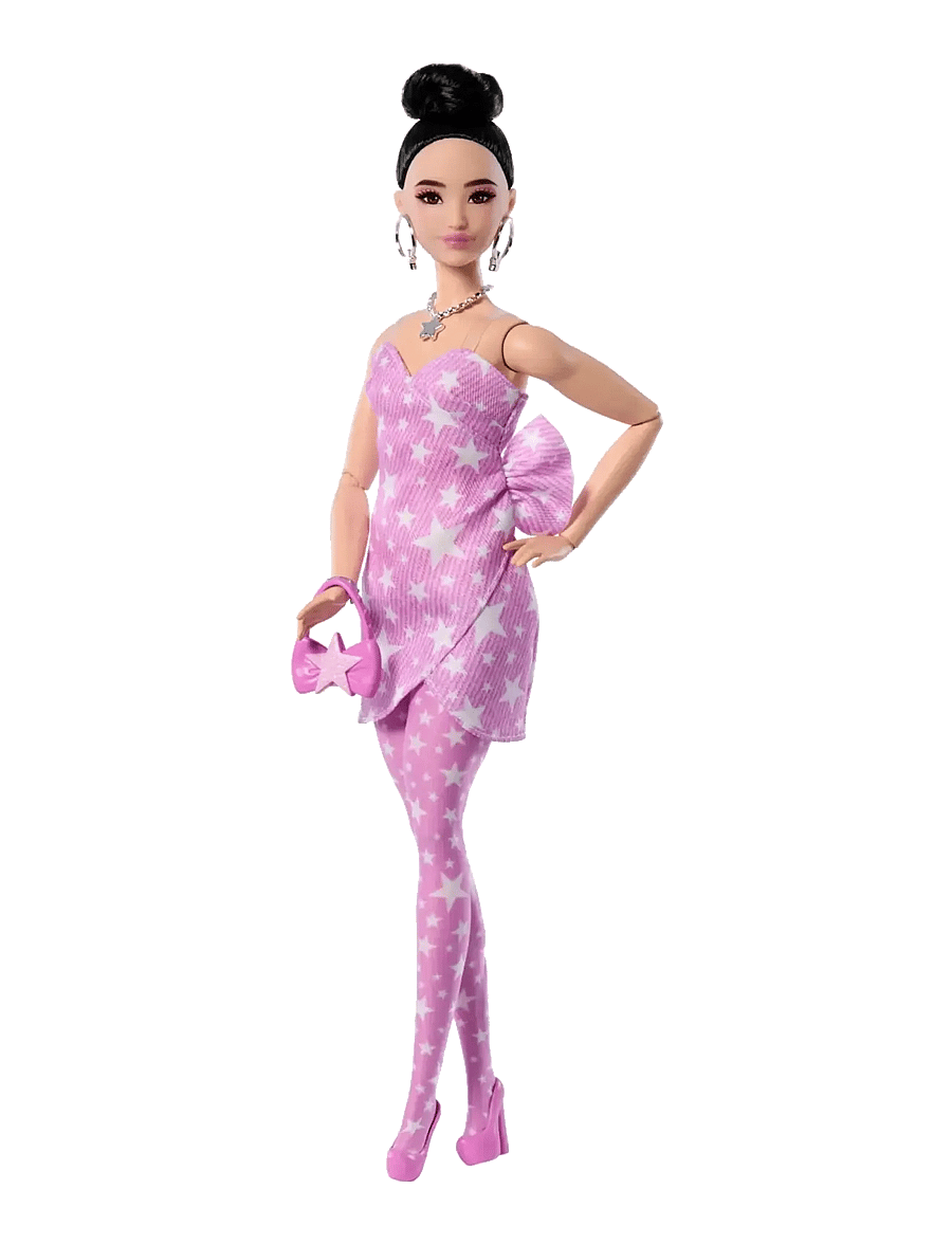 Barbie - Deluxe Style Fashion Doll #11 in Pink Denim Star-Print Dress, Black Hair in Bun - puppen - multicolor - 1
