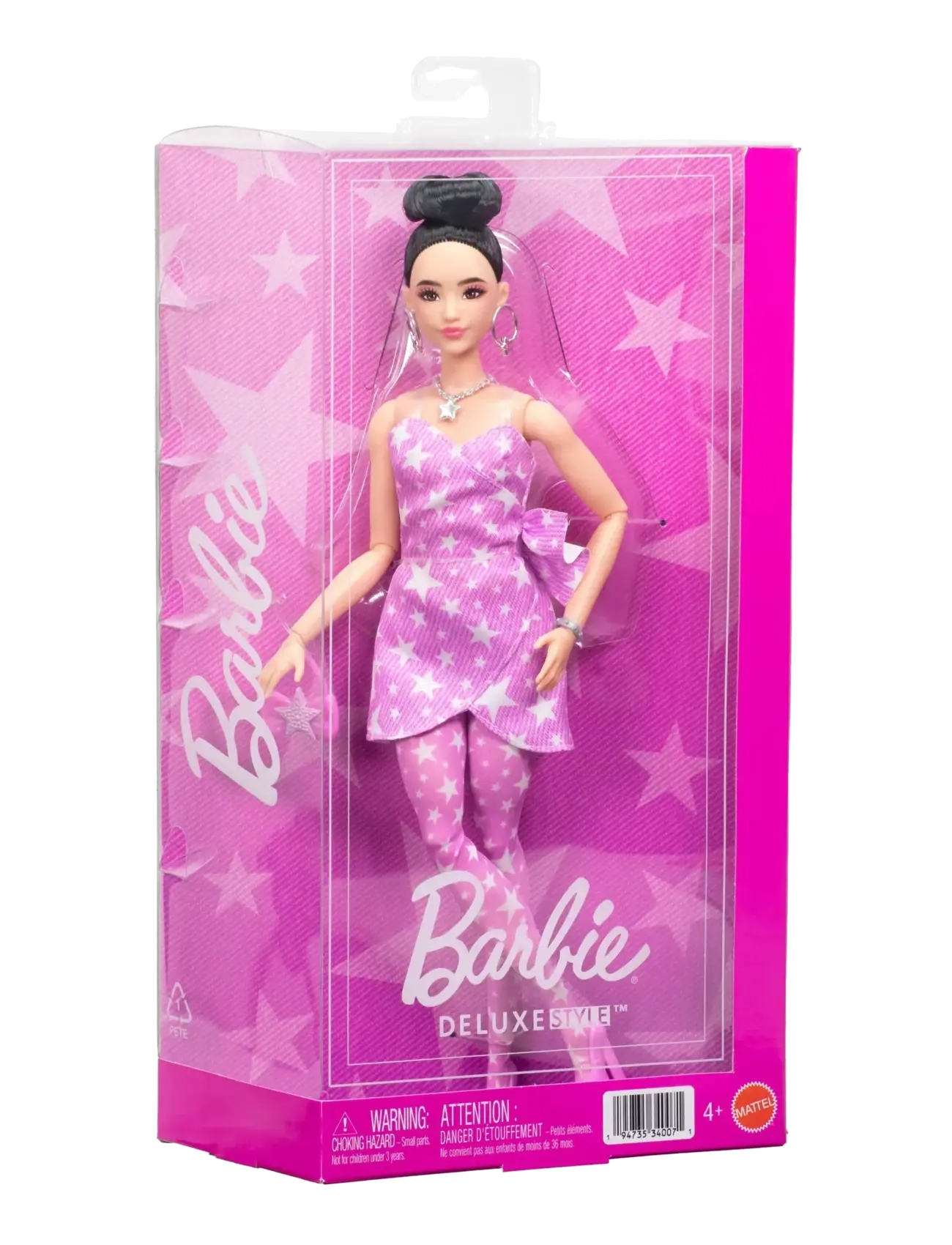 Barbie - Deluxe Style Fashion Doll #11 in Pink Denim Star-Print Dress, Black Hair in Bun - dukker - multicolor - 2