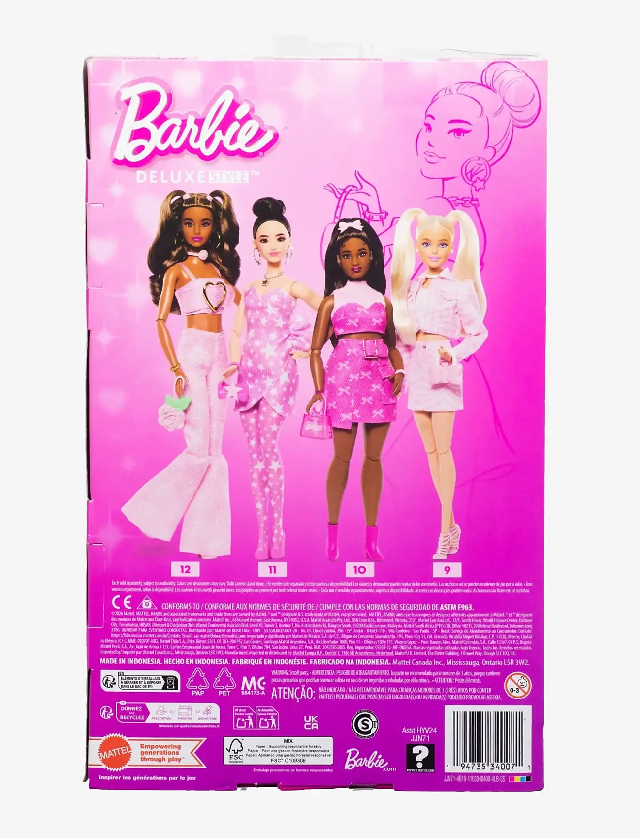 Barbie - Deluxe Style Fashion Doll #11 in Pink Denim Star-Print Dress, Black Hair in Bun - dockor - multicolor - 3
