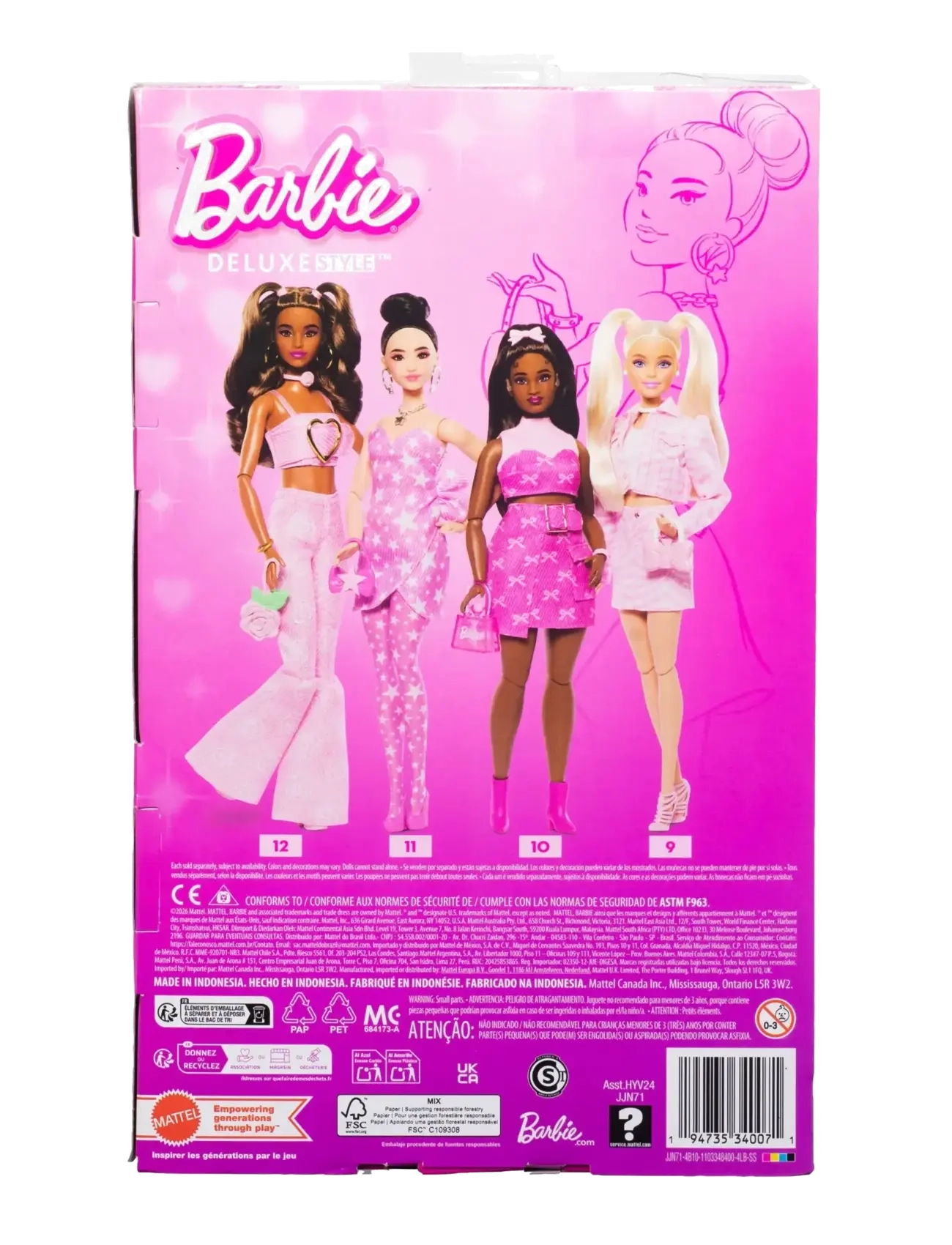 Barbie - Deluxe Style Fashion Doll #11 in Pink Denim Star-Print Dress, Black Hair in Bun - dukker - multicolor - 3