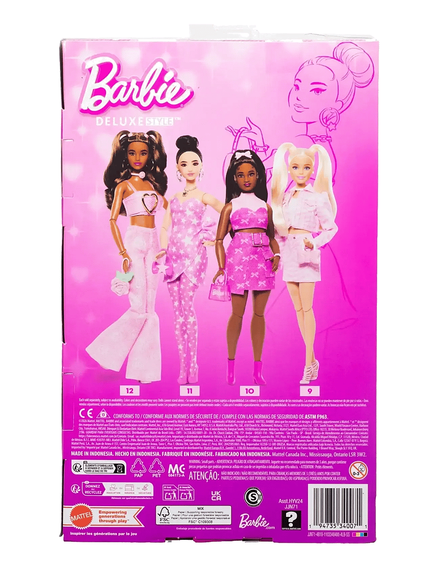 Barbie - Deluxe Style Fashion Doll #11 in Pink Denim Star-Print Dress, Black Hair in Bun - puppen - multicolor - 3