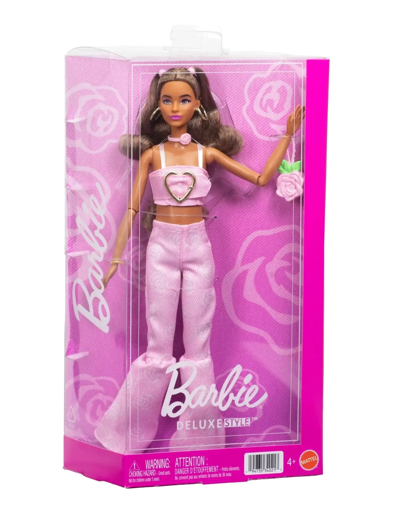 Barbie - Deluxe Style Fashion Doll #12 in Pink Denim Crop Top and Flare Jeans, Brunette - multicolor - 2