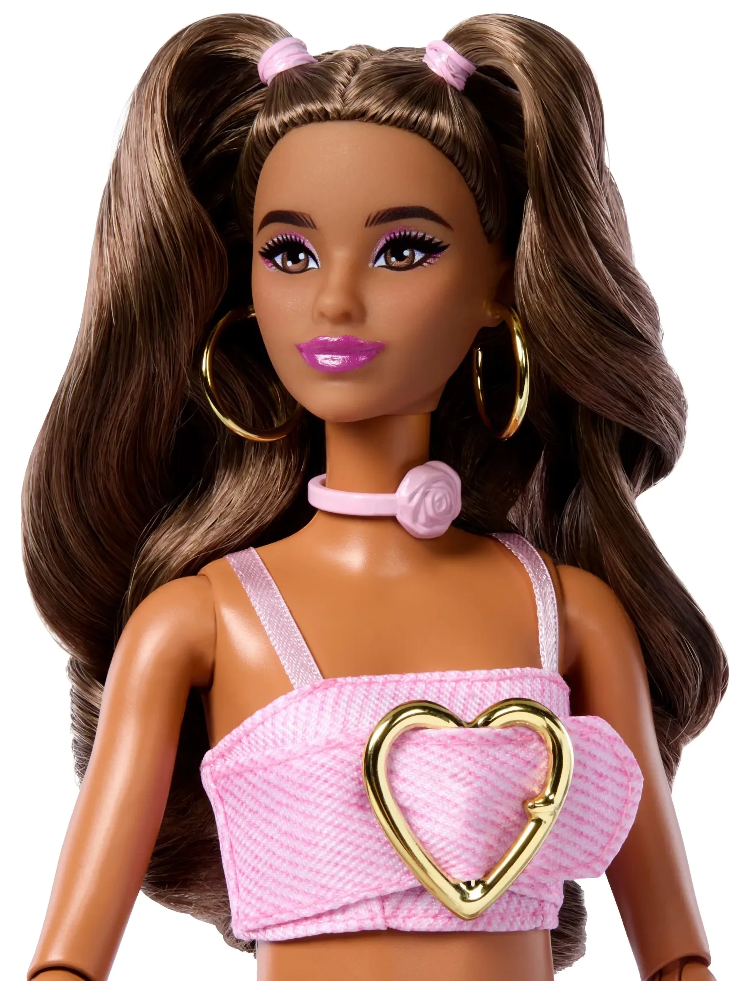 Barbie - Deluxe Style Fashion Doll #12 in Pink Denim Crop Top and Flare Jeans, Brunette - multicolor - 3