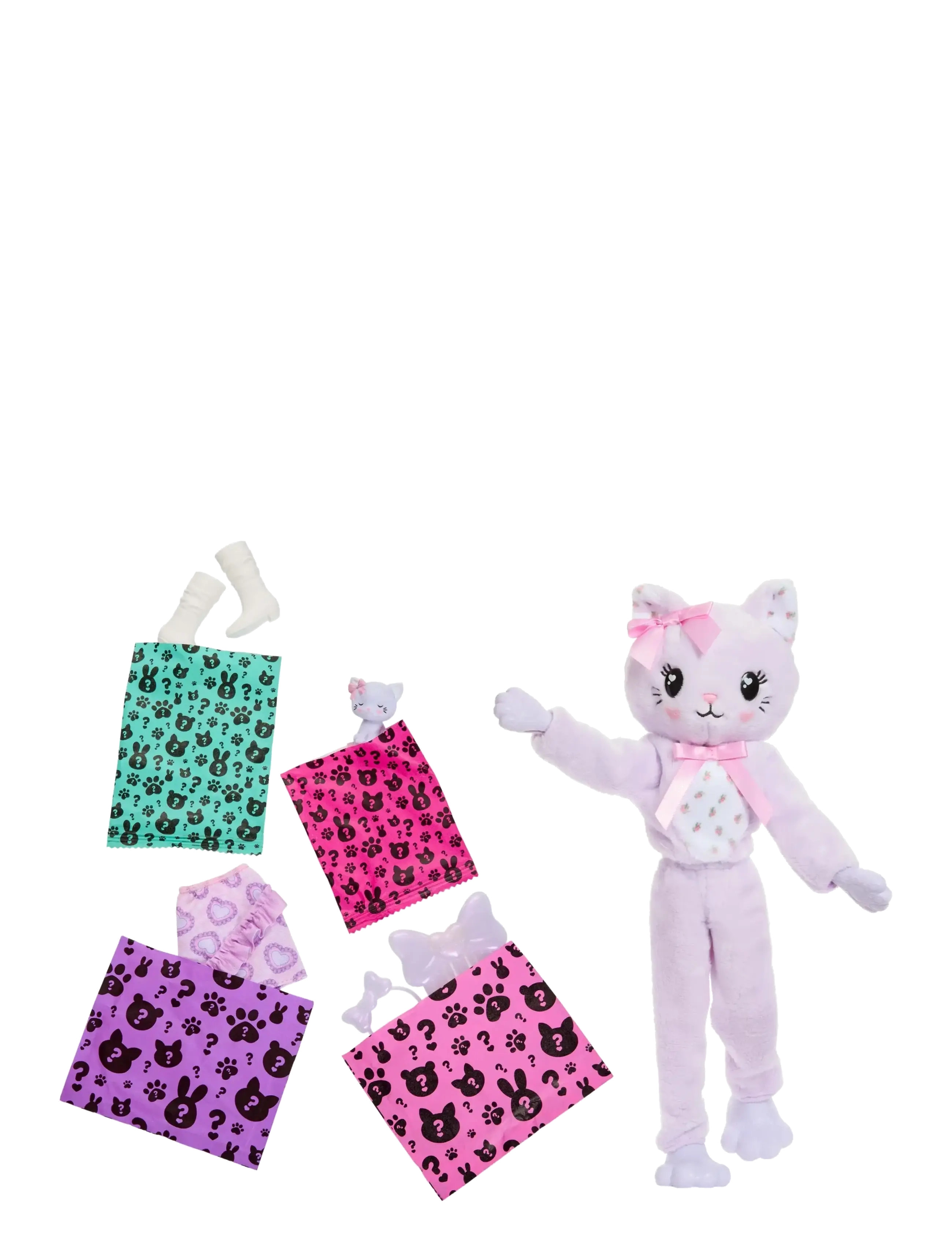 Barbie - Cutie Reveal Doll & Accessories, Cuddly Series Kitten with 10 Surprises - dukker - multicolor - 2