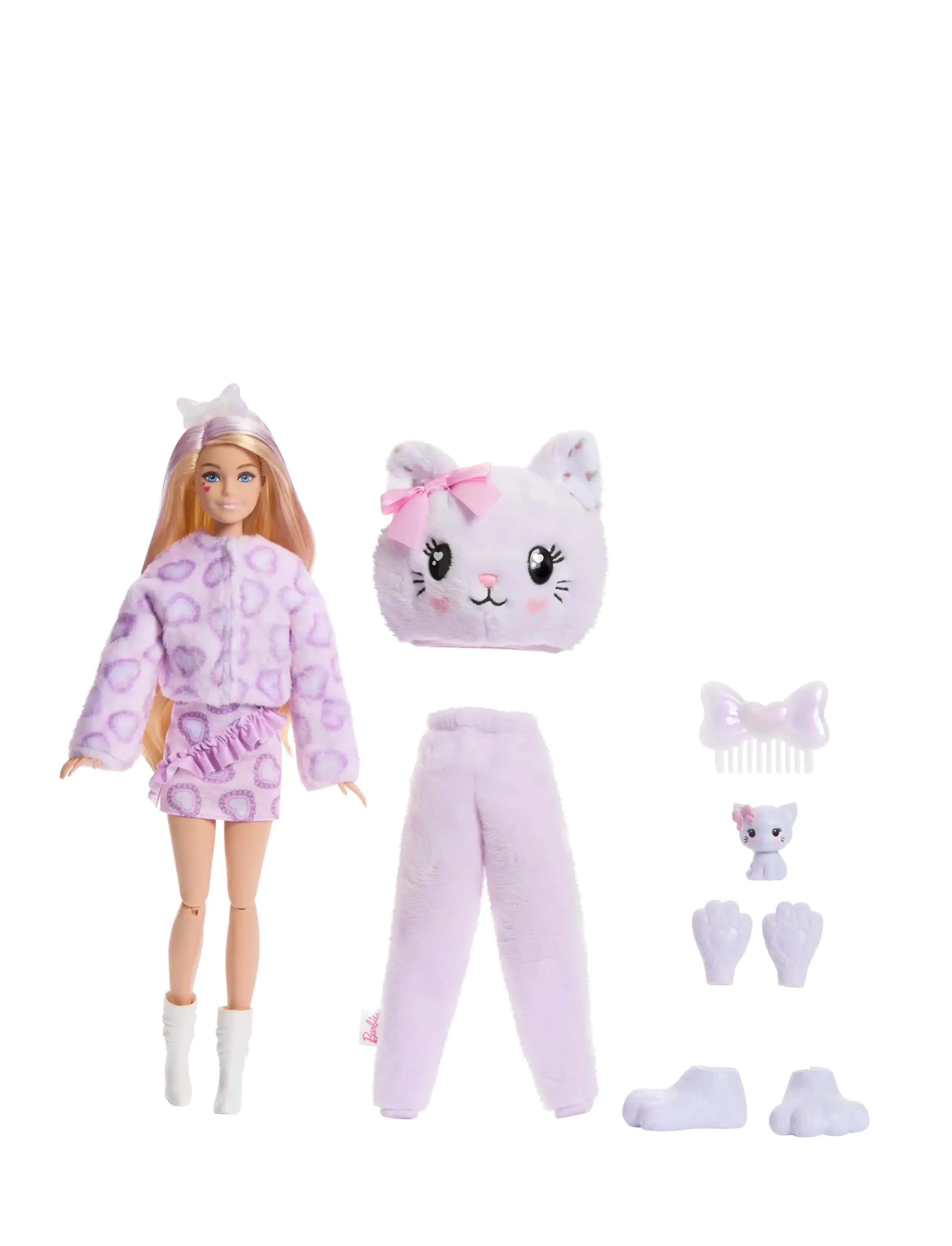Barbie - Cutie Reveal Doll & Accessories, Cuddly Series Kitten with 10 Surprises - dukker - multicolor - 3