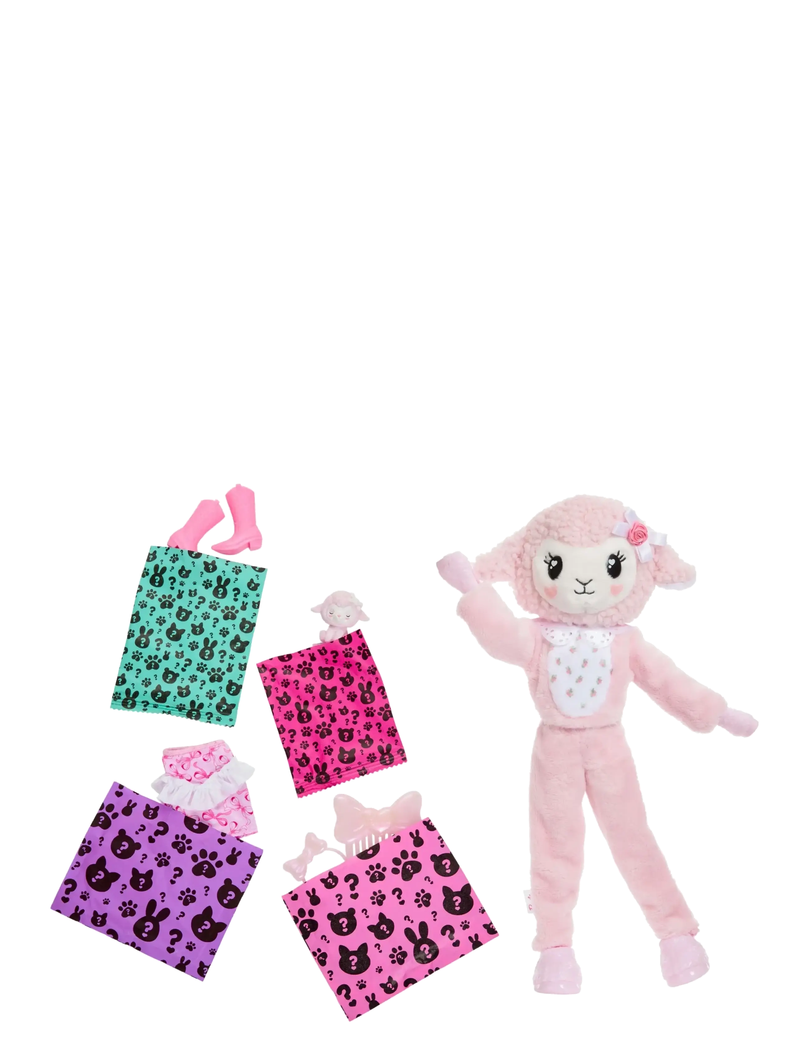 Barbie - Cutie Reveal Doll & Accessories, Cuddly Series Lamb with 10 Surprises - dukker - multicolor - 2