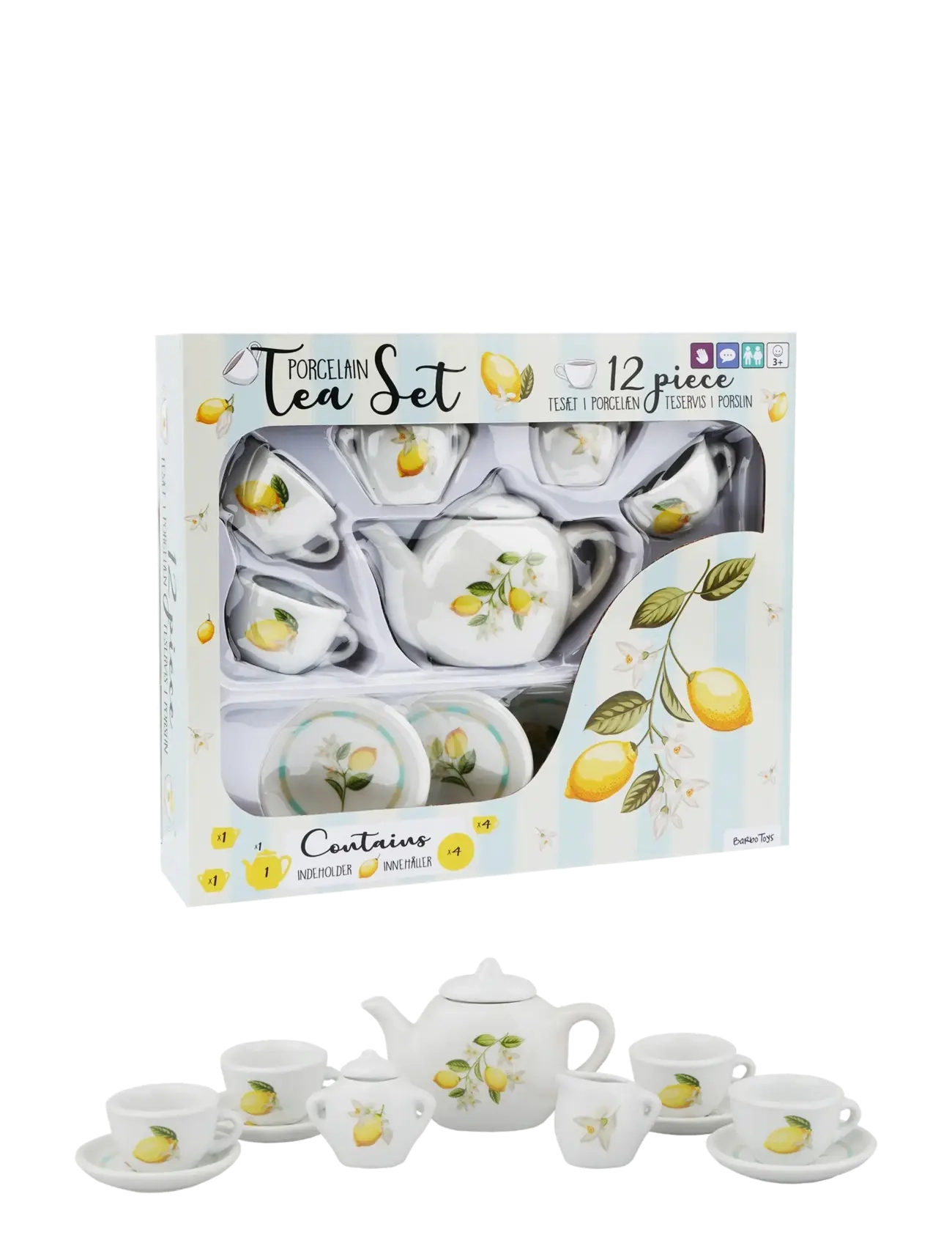 BARBO Spielzeug Lemon 12 Pcs Porcelain Tea Set Patterned - One Size - Kinder