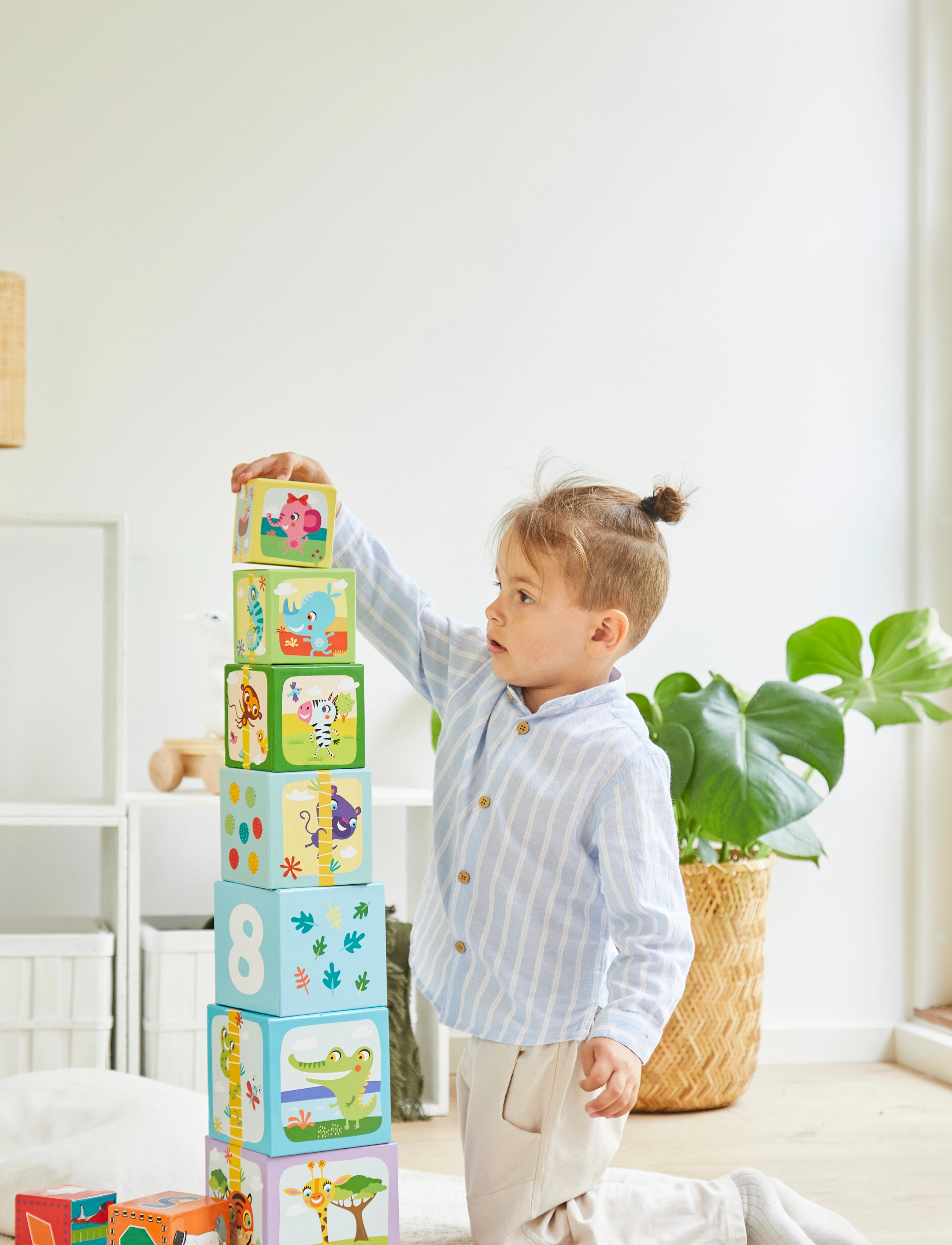 Barbo Legetøj Little Bright Ones - 10 Stacking Cubes - Safari, One Size, Multi/patterned, Educational Legetøj > Stackable Blocks, Børn
