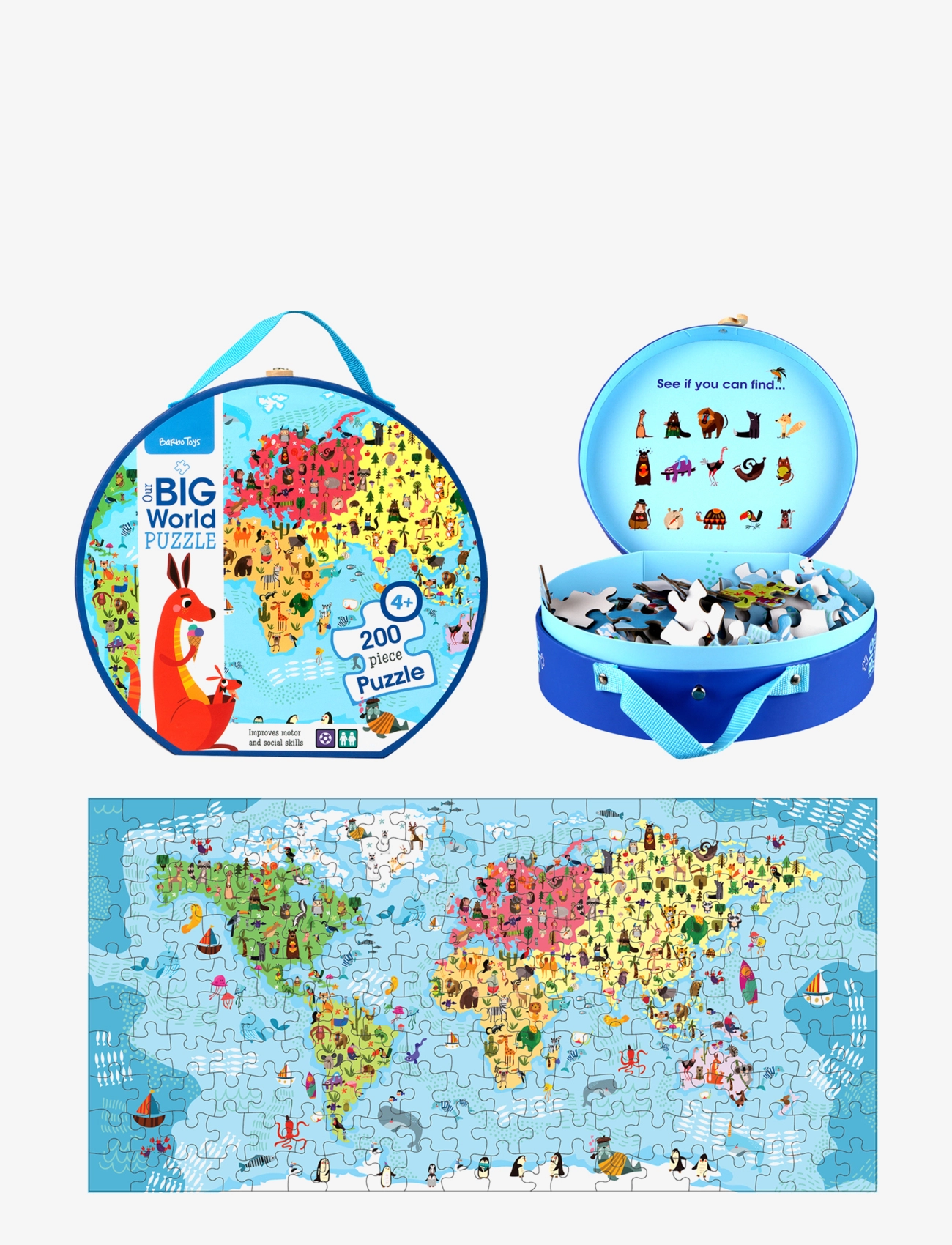 BARBO Spielzeug Our Big World Puzzle, 200 Pcs In A Suitcase. Where Does The Animals Live? Patterned - One Size - Kinder