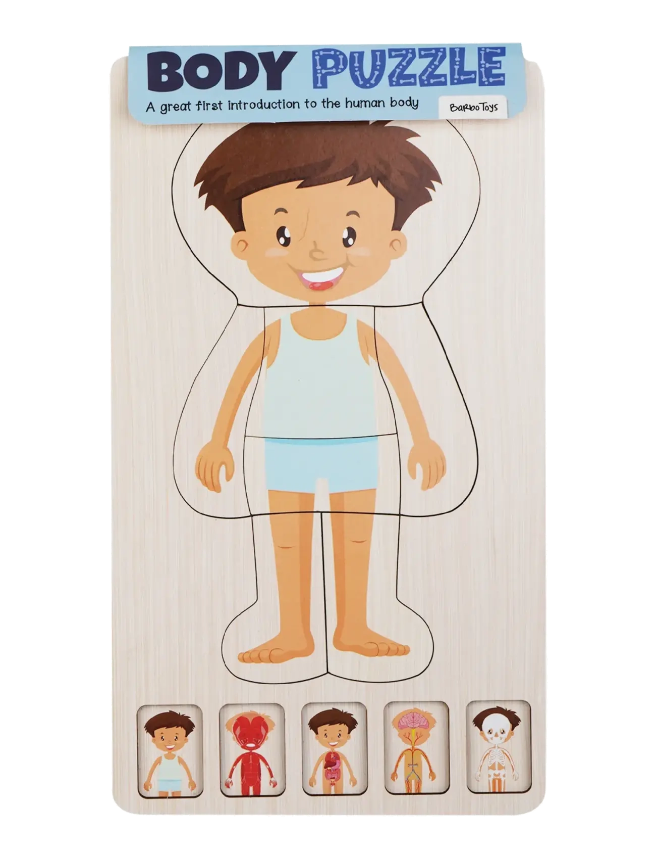 Barbo Toys Wooden Layer Body Puzzle - Boy - 4 for 3 - BLUE / brown