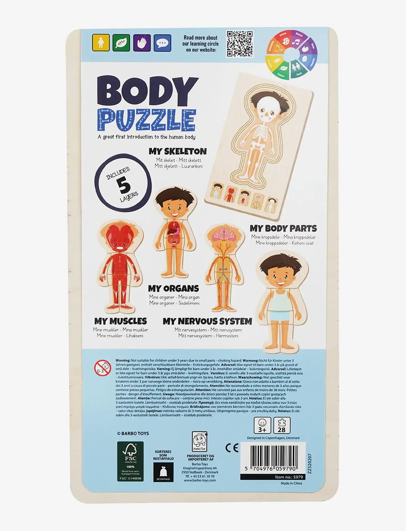 Barbo Toys - Wooden Layer Body Puzzle - Boy - Þroskapúsl - blue - 3