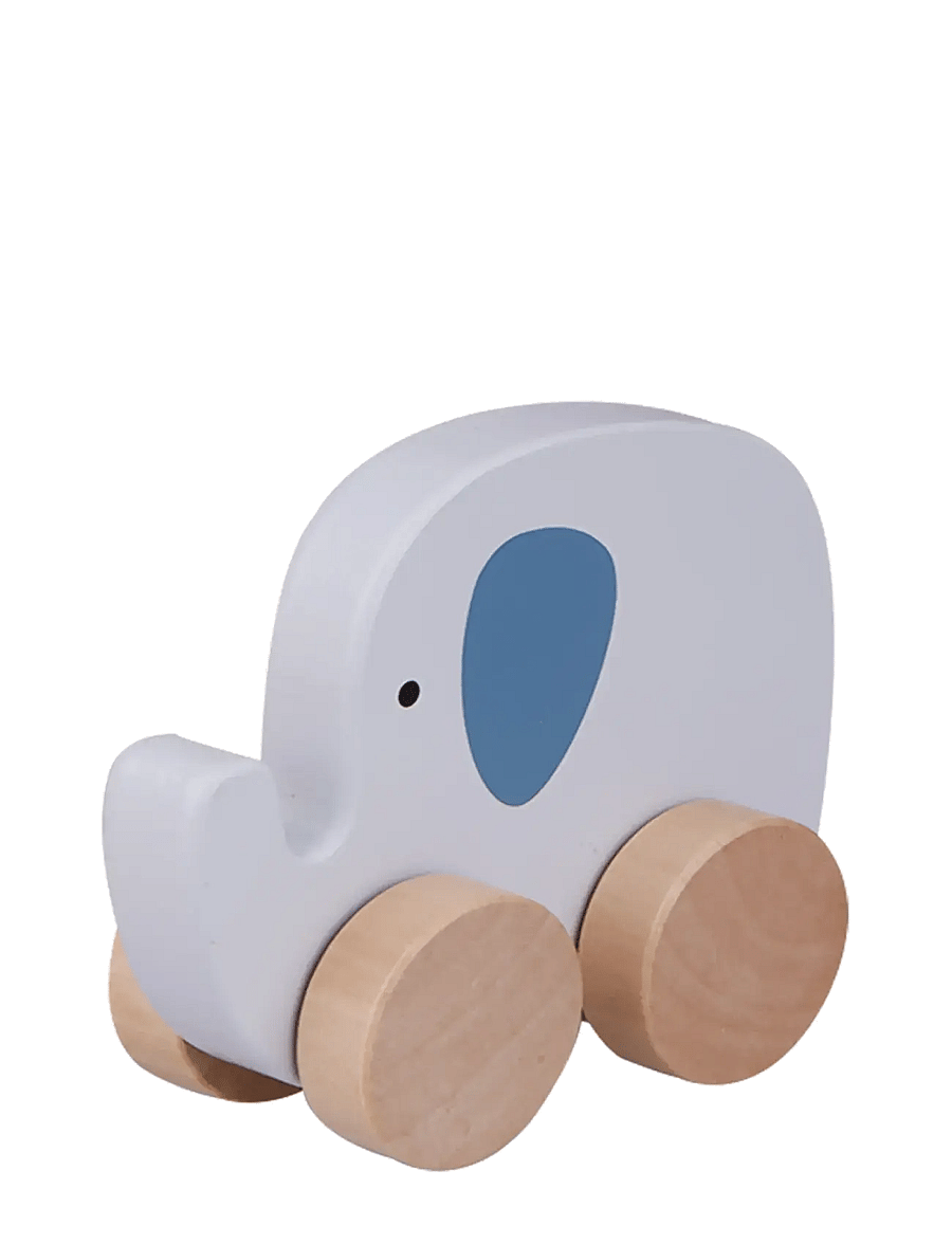 Barbo Toys - Wooden Elephant on Wheel - leikfangasett & fígúrur - blue - 1
