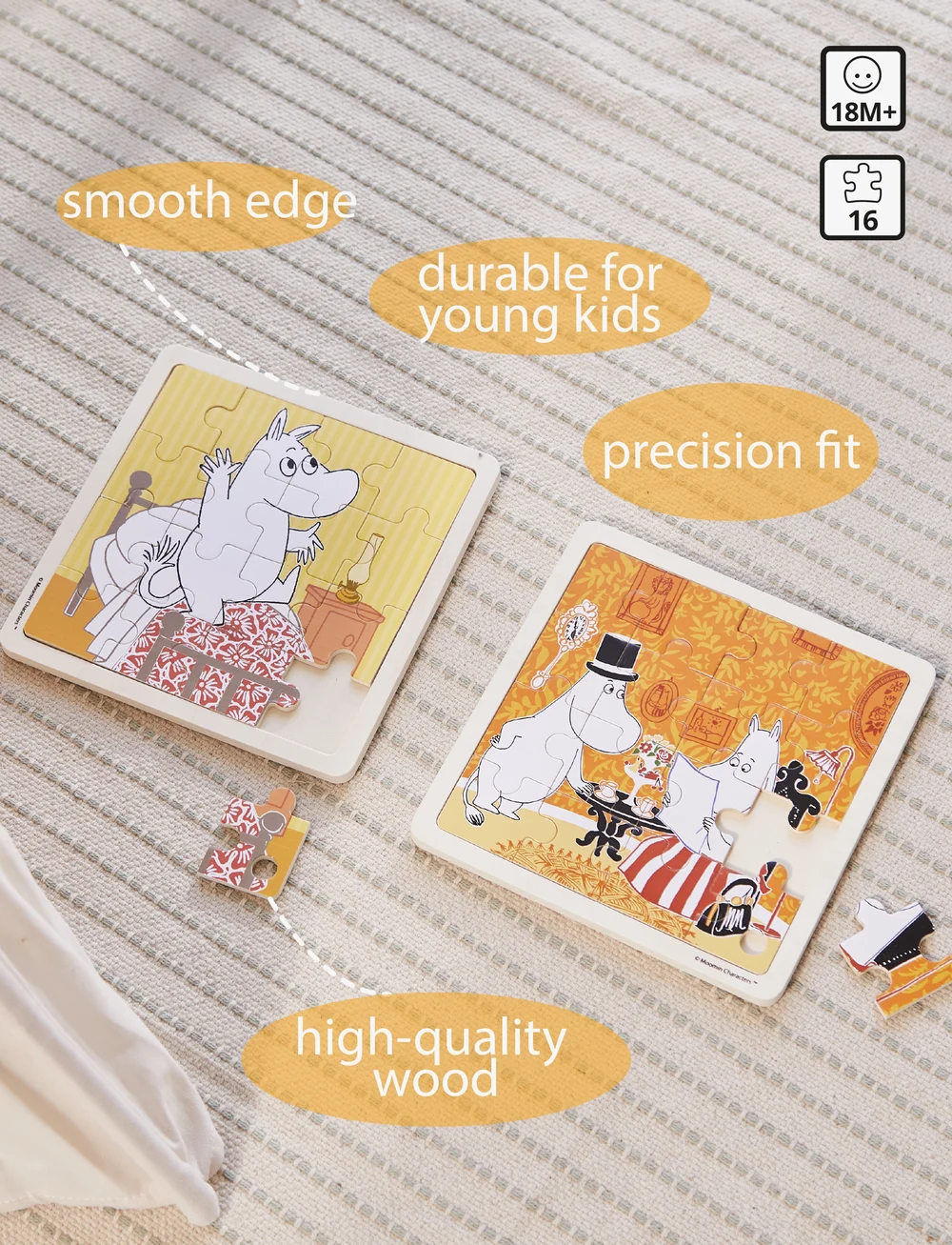 Muumitrollid - Moomin - Wooden Square Puzzle - Bedtime Jumping - puidust pusled - 1016 - 3