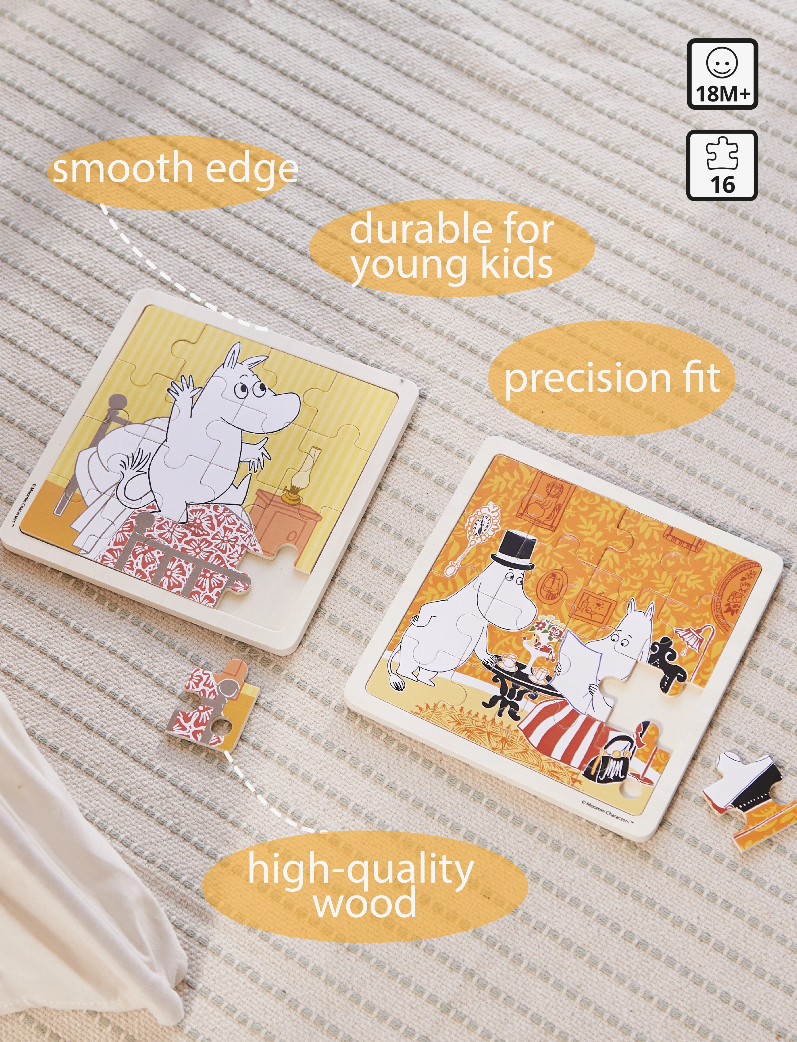 MOOMIN - Moomin - Wooden Square Puzzle - Bedtime Jumping - holzpuzzle - 1016 - 3