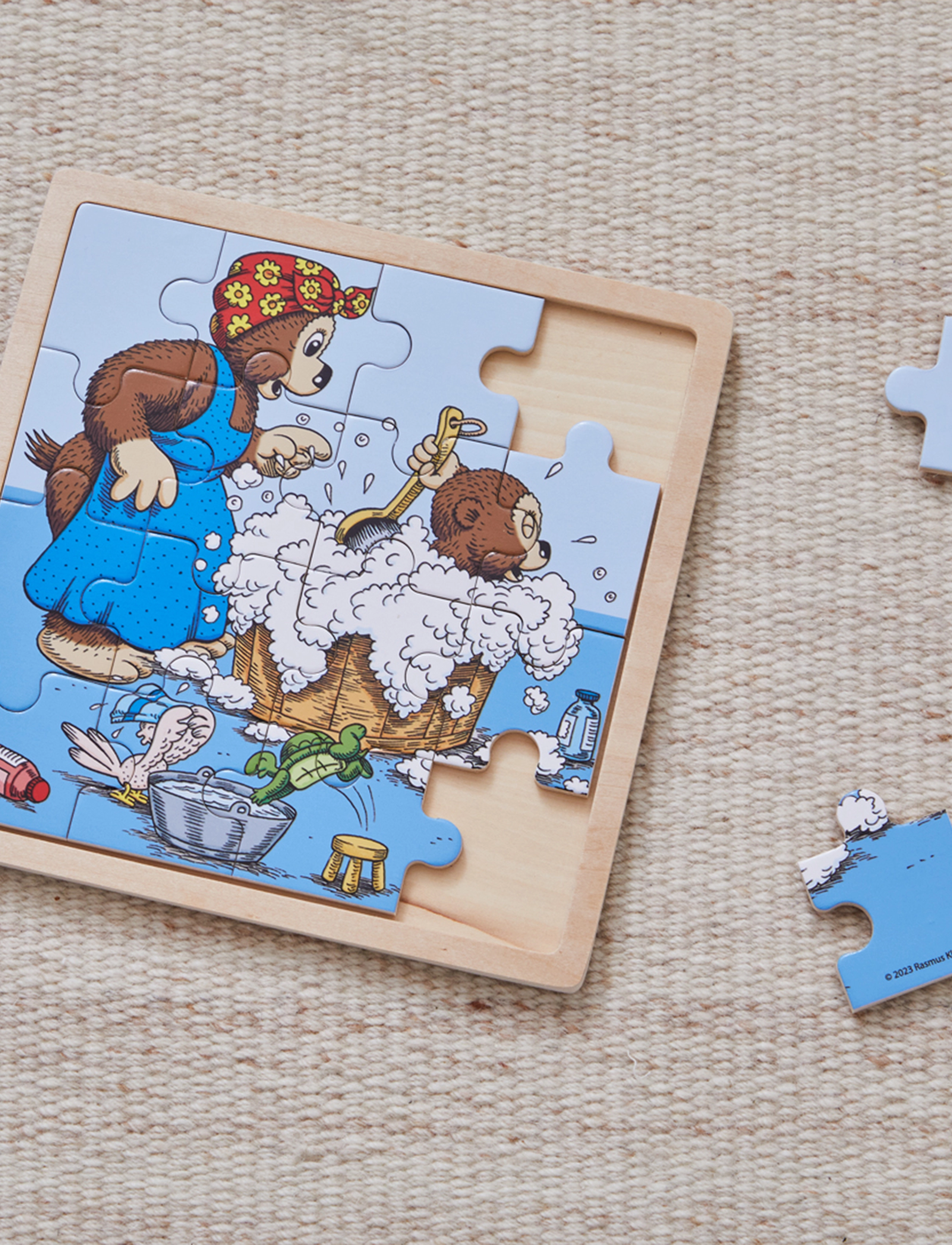 Rasmus Klump Træpuslespil Badetid, One Size, Puzzles, Mehrfarbig/gemustert - Wooden Kinder