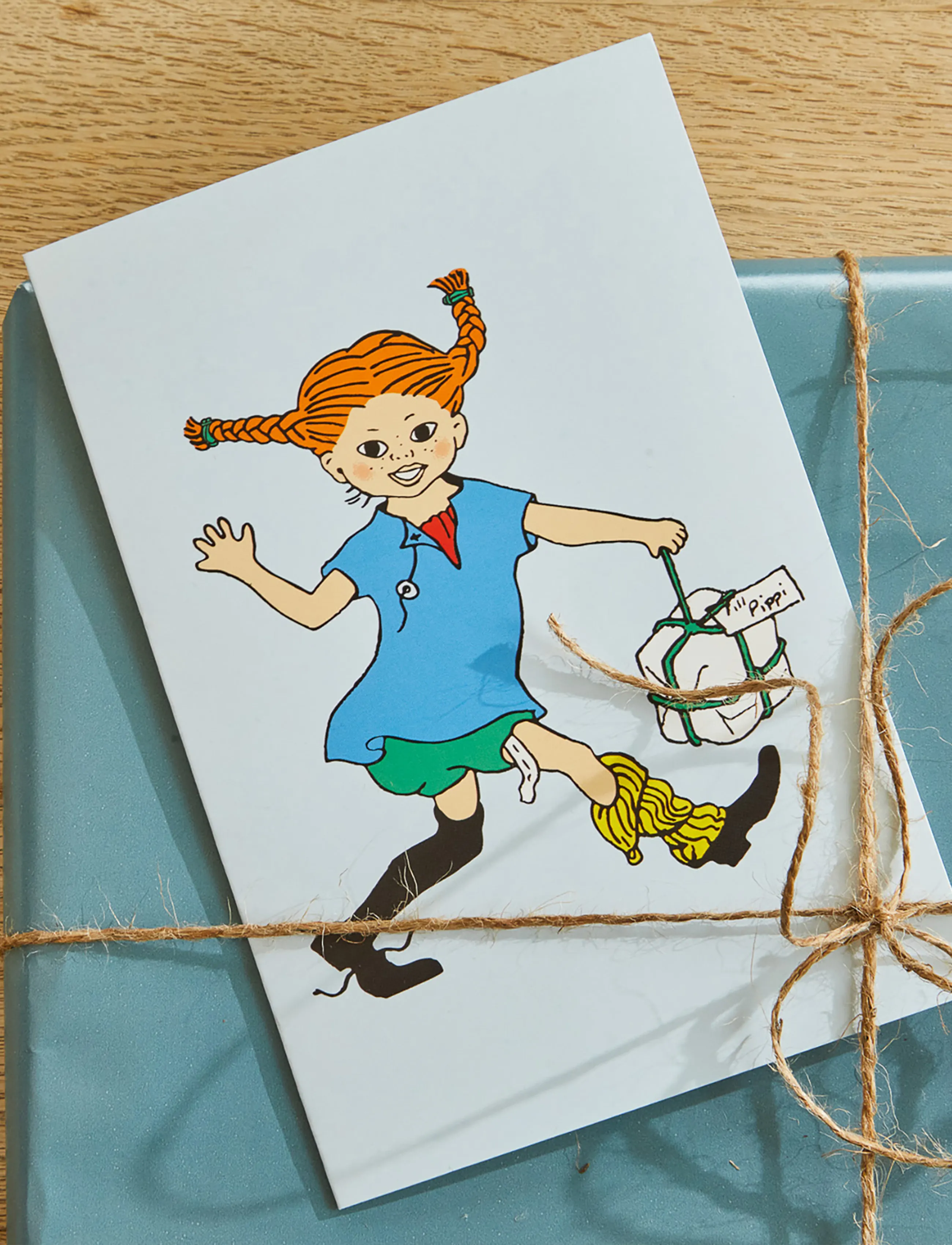 Pippi Langstrømpe Pippi Greeting Card W. Envelope Blue, Børn, Postcards, Pink, Str: ONE SIZE