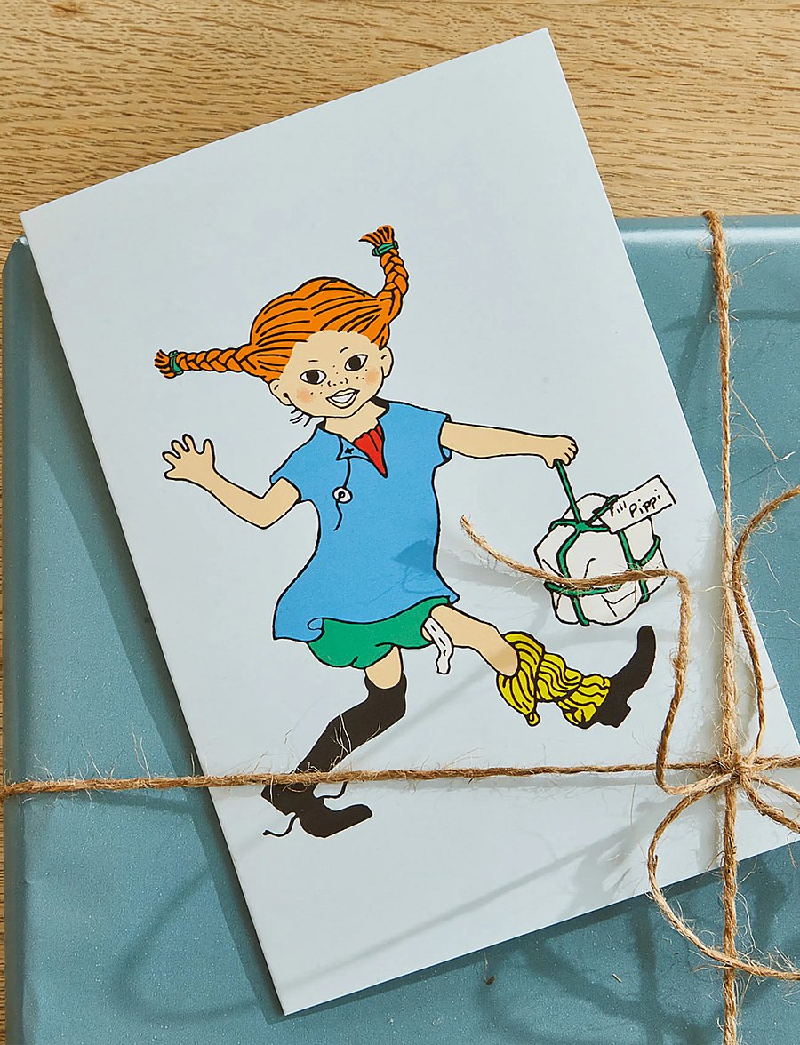 Pippi Langstrumpf - Pippi - Greeting Card w. Envelope - Blue - postkarten - blue - 0