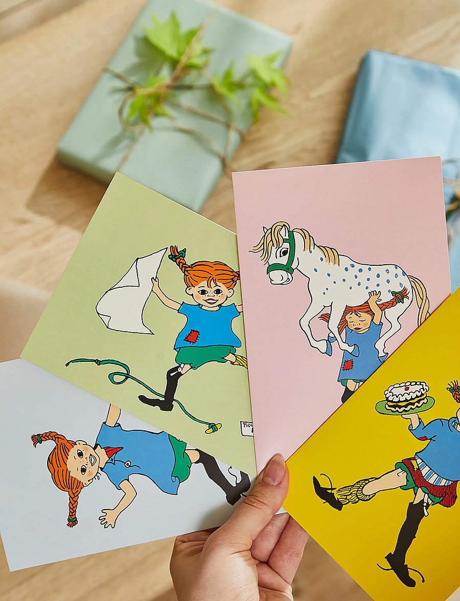 Pippi Langstrumpf - Pippi - Greeting Card w. Envelope - Blue - postkarten - blue - 2