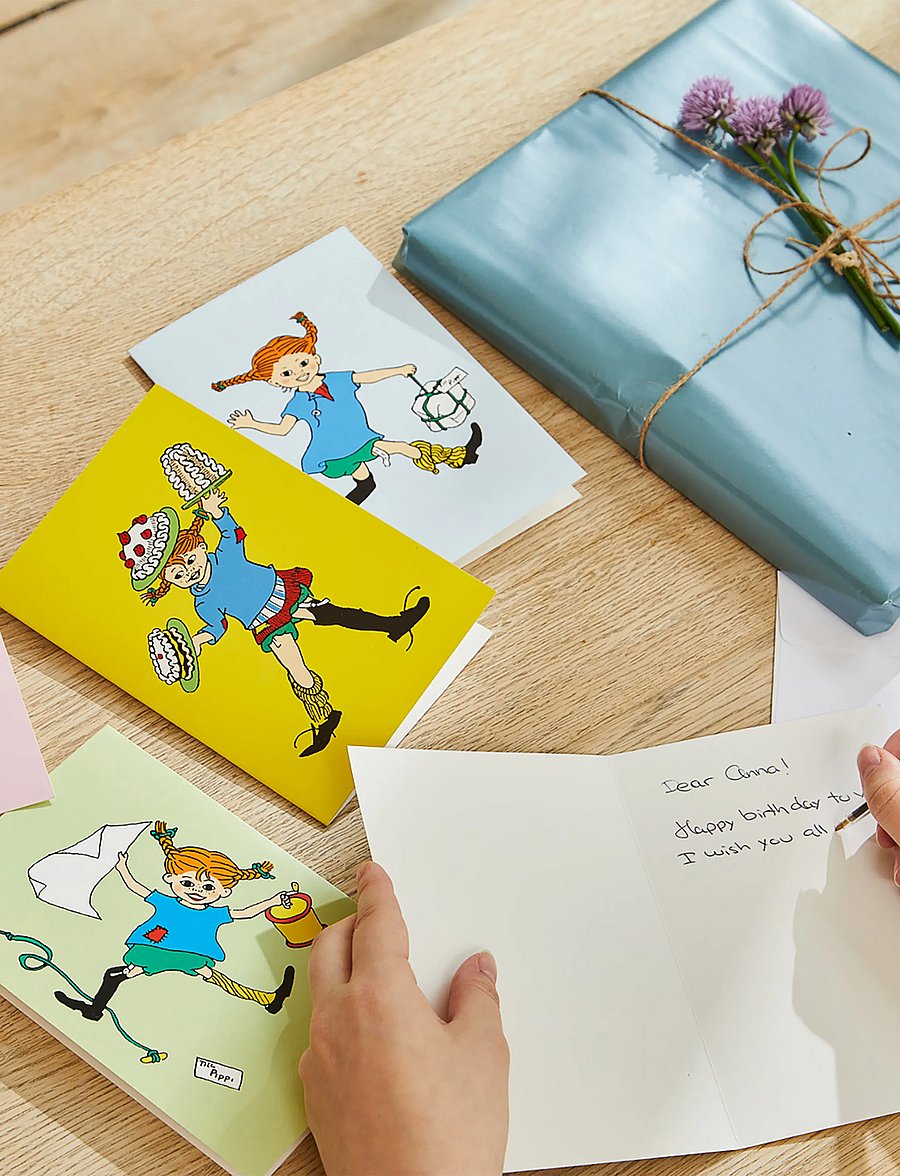 Pippi Langstrumpf - Pippi - Greeting Card w. Envelope - Blue - postkarten - blue - 3