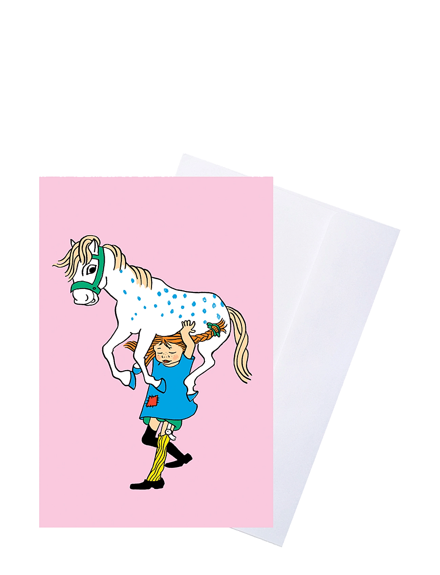 Pippi Langstrumpf - Pippi - Greeting Card w. Envelope - Pink - postkarten - pink - 1