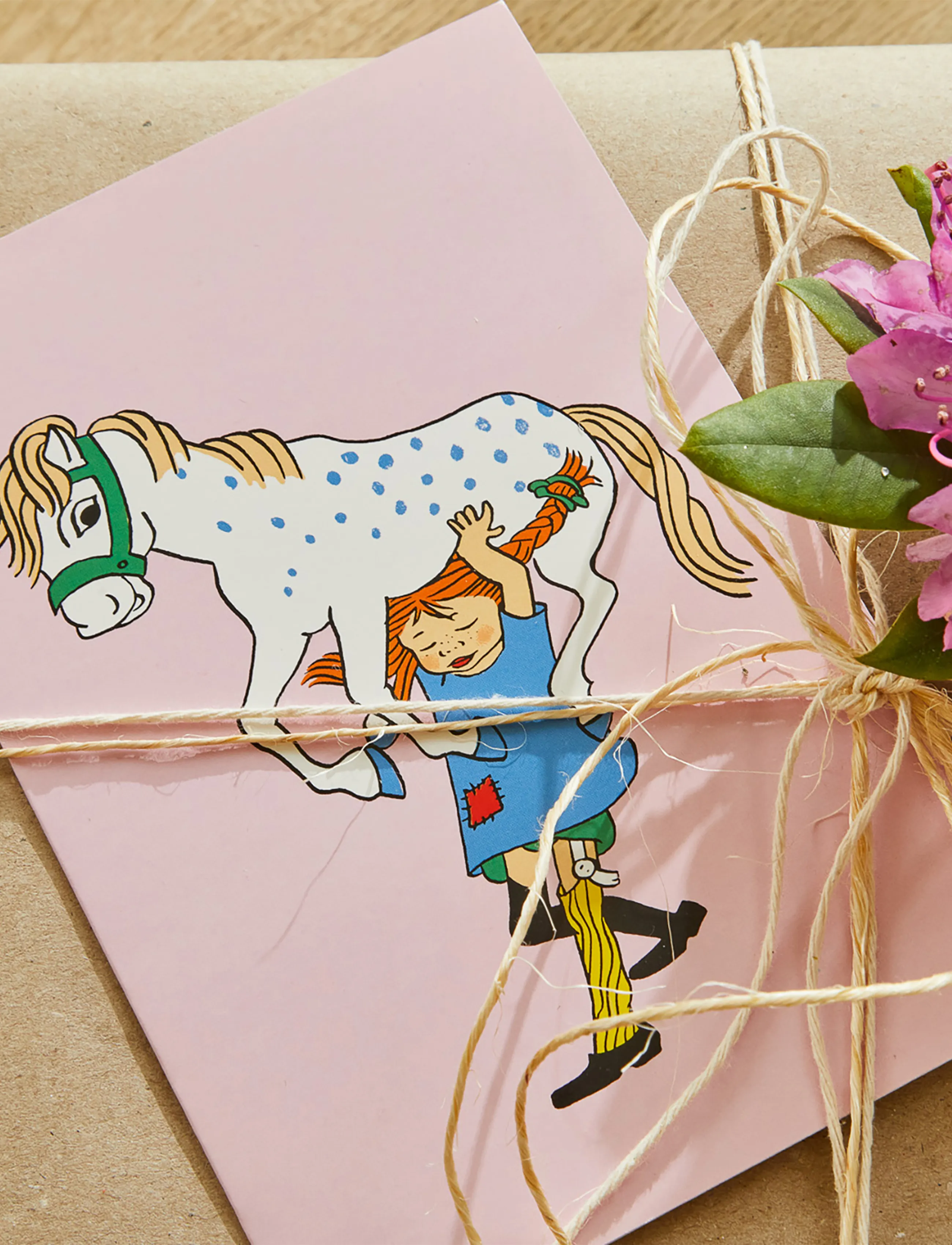 Pippi Langstrømpe Pippi - Greeting Card W. Envelope - Pink, One Size, Blue, Tegning > Postkort, Børn