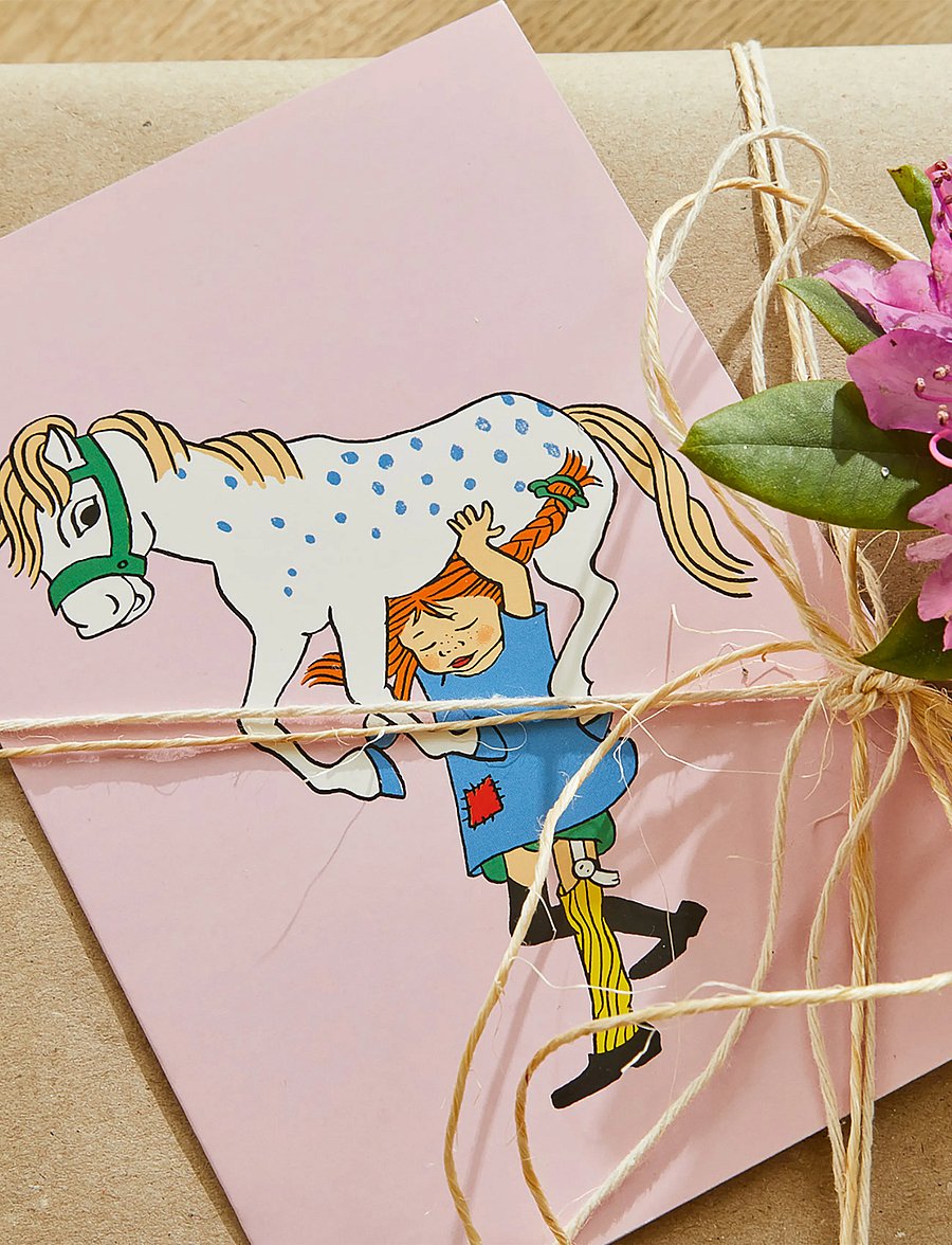 Pippi Langstrumpf - Pippi - Greeting Card w. Envelope - Pink - postkarten - pink - 0