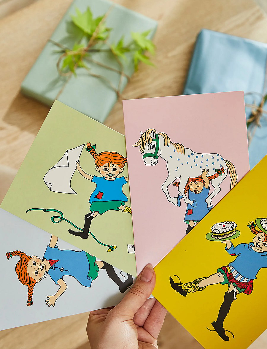 Pippi Langstrumpf - Pippi - Greeting Card w. Envelope - Pink - postkarten - pink - 2