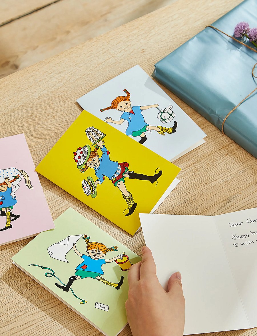 Pippi Langstrumpf - Pippi - Greeting Card w. Envelope - Pink - postkarten - pink - 3
