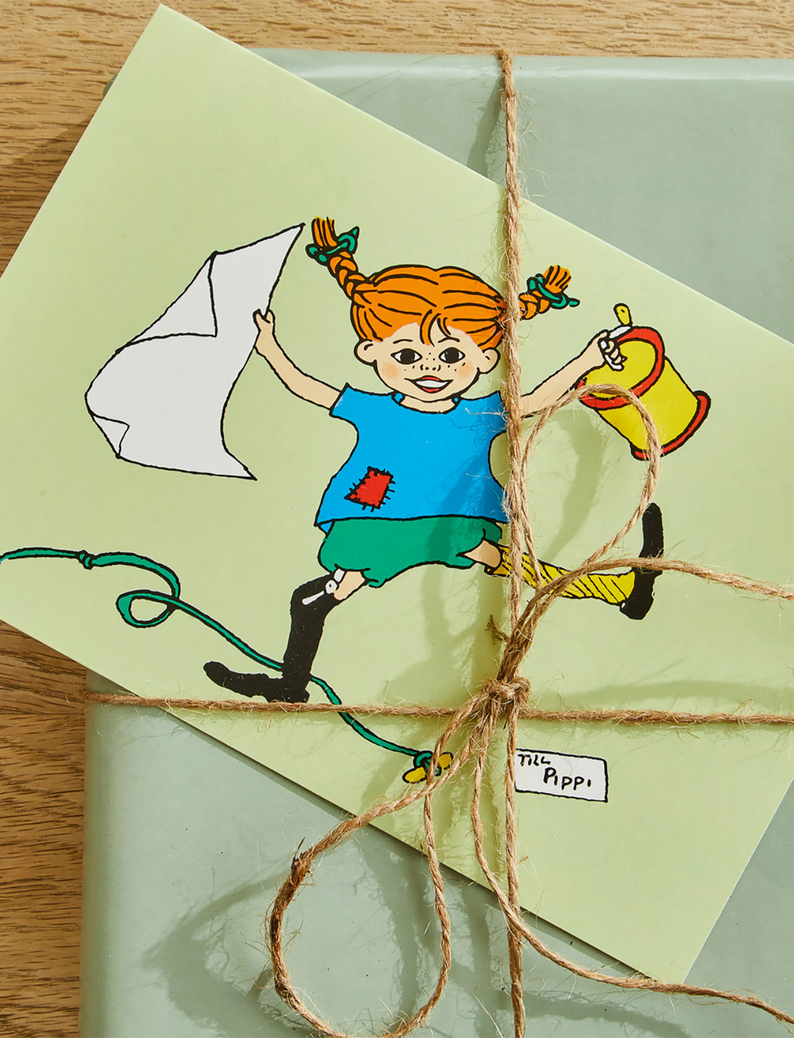 Pippi Langstrømpe Pippi Greeting Card W. Envelope Green, Børn, Postcards, Grøn, Str: ONE SIZE
