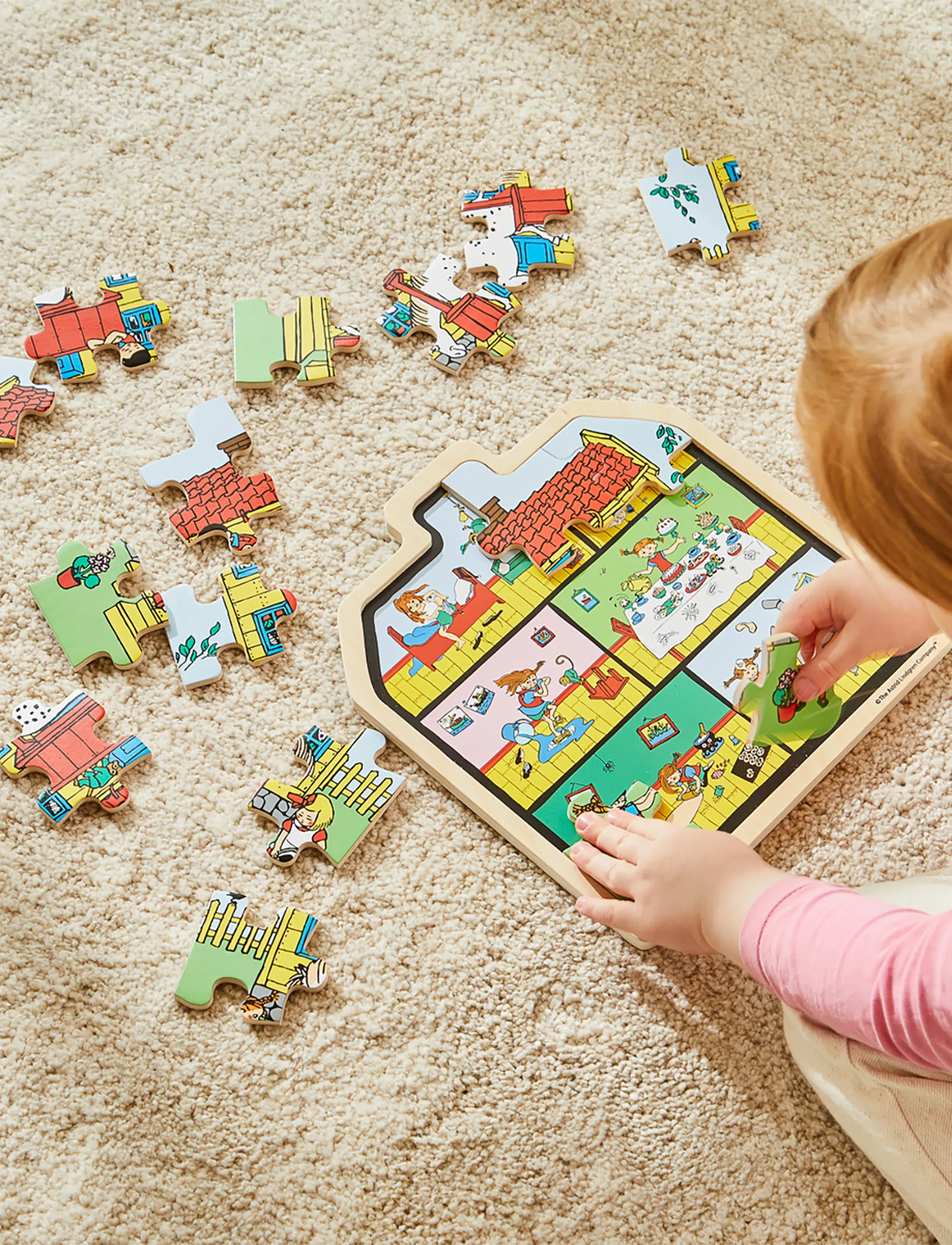 Pippi Langstrømpe Wooden House Puzzle, One Size, Puzzles, Mehrfarbig/gemustert - Kinder