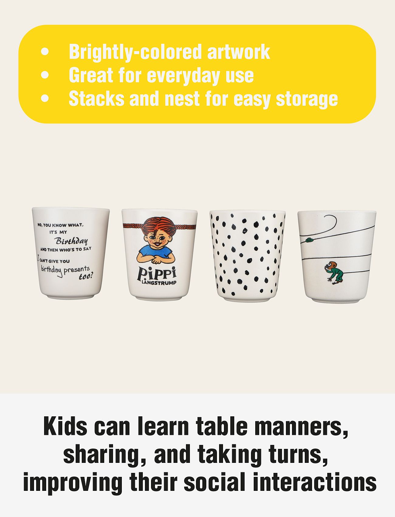 Pippi Langstrømpe - Pippi 4 tumbler - krus & kopper - multiple color - 4