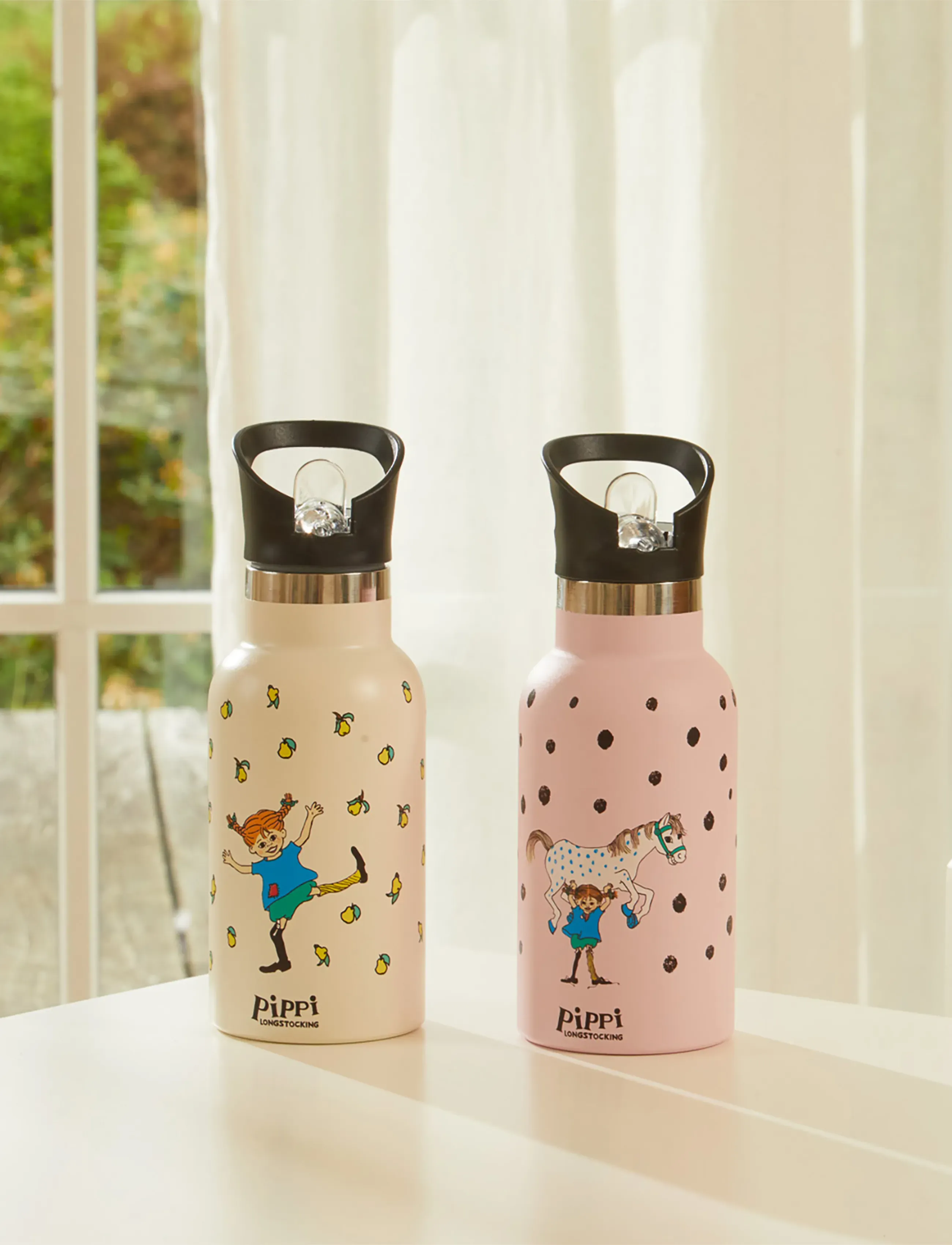 Pippi Langstrømpe Drinking Bottle Cream, One Size, Home, Beige - Meal Time, Kinder