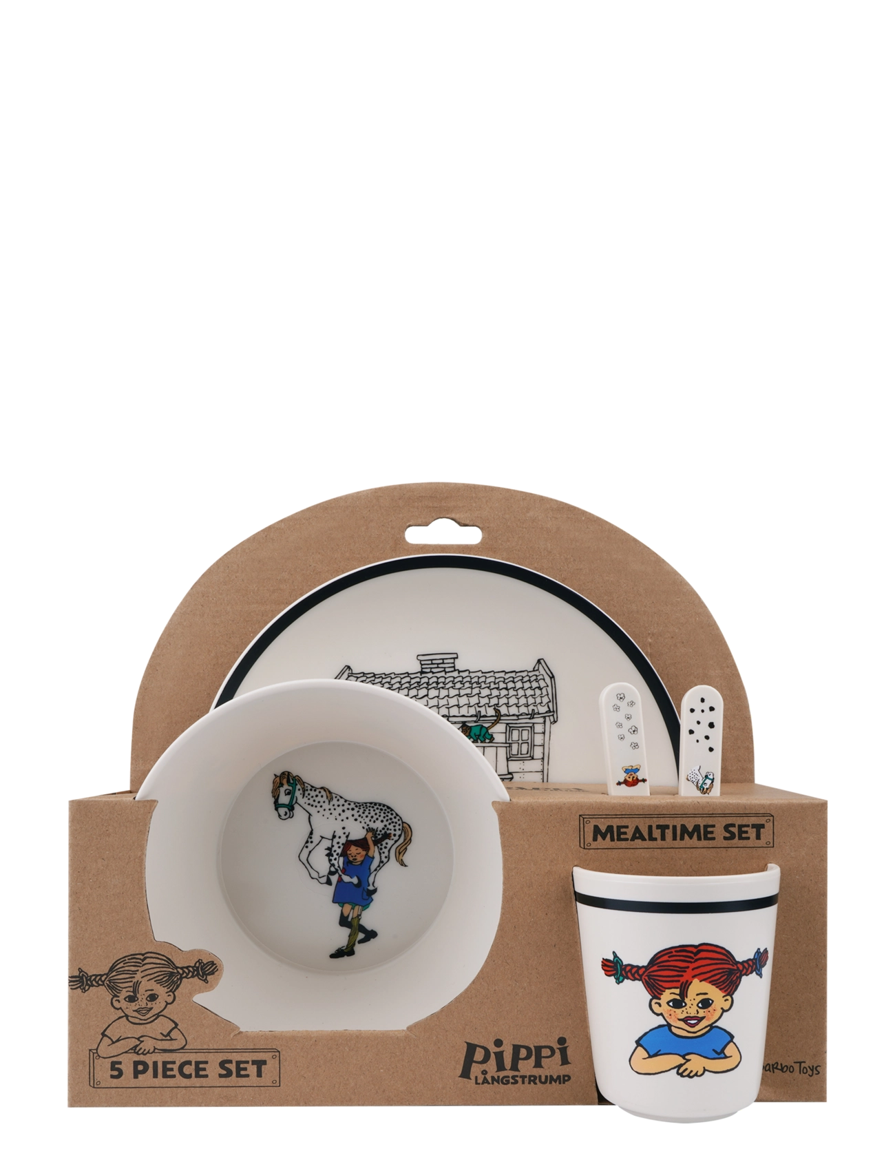 Pippi Langstrømpe Pippi Mealtime Set 5Pcs Trend, Dinner Sæt, Hvid, Str: ONE SIZE