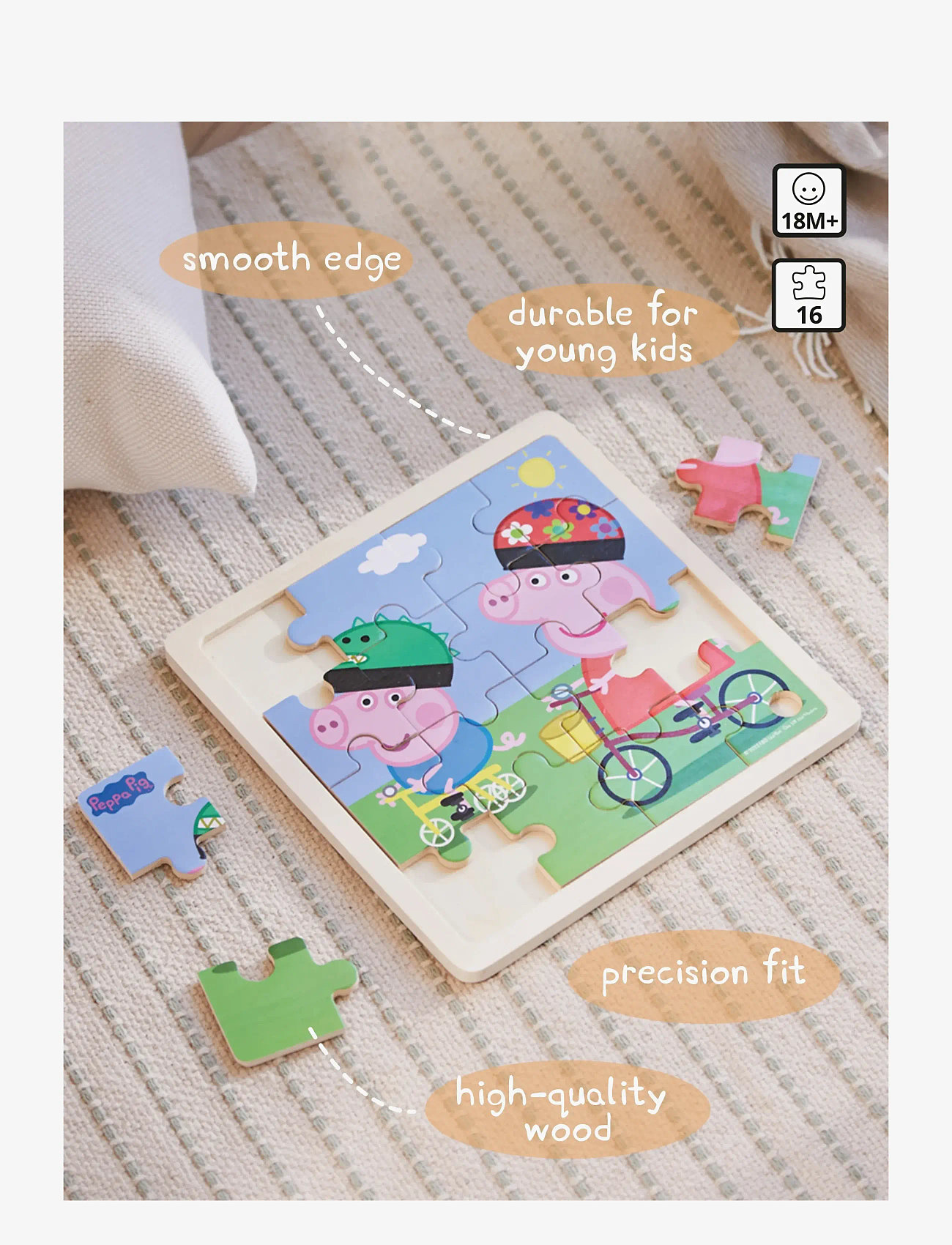 Gurli Gris - Peppa Pig - Wooden Puzzle - Bikeride - træpuslespil - multiple color - 3