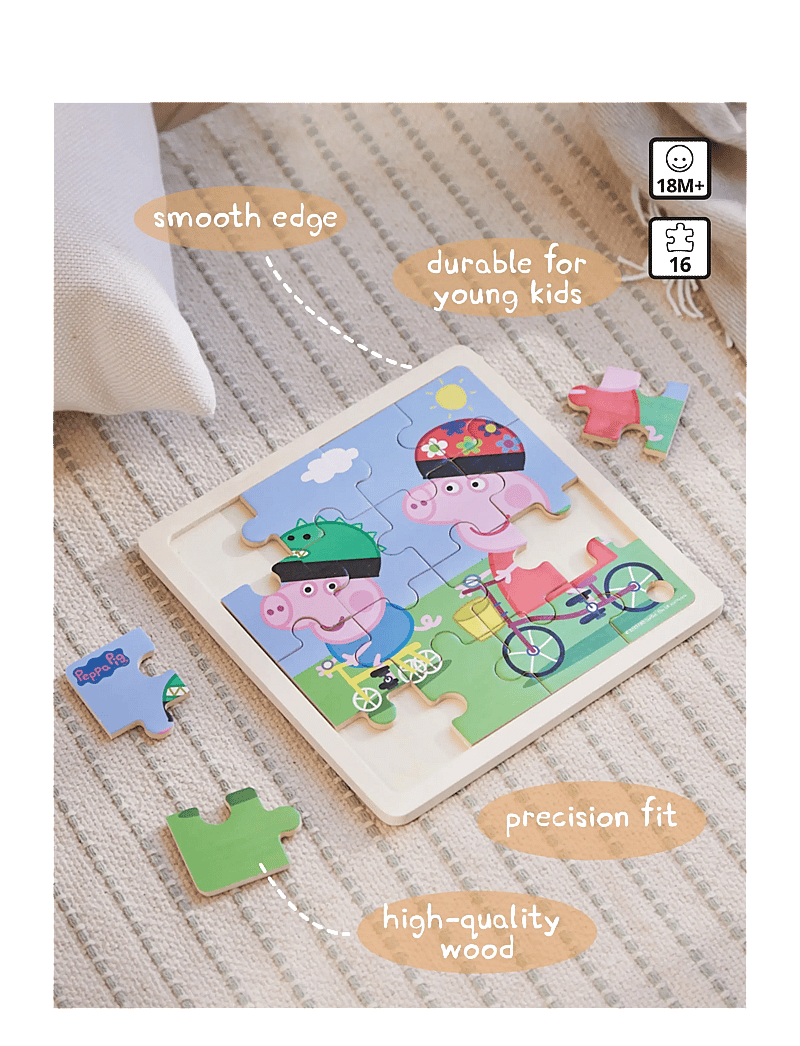 Gurli Gris - Peppa Pig - Wooden Puzzle - Bikeride - træpuslespil - multiple color - 3