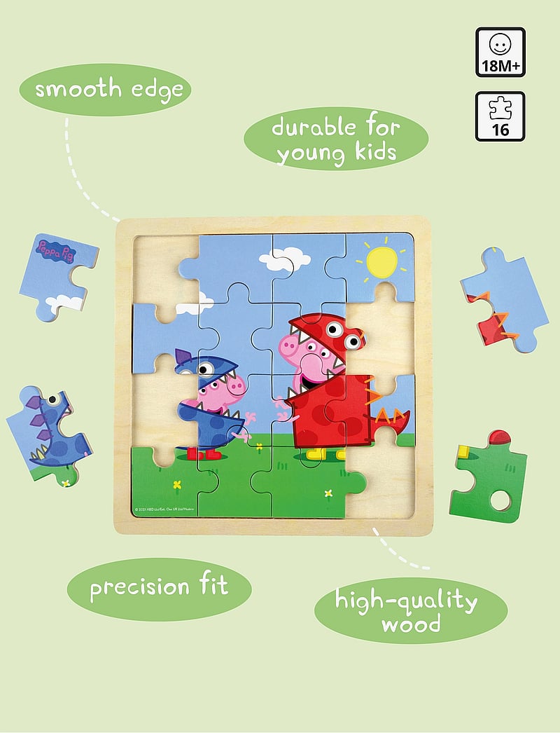 Barbo Toys - Peppa Pig Wooden Puzzle - Dino fun - knoppussel - 1016 - 3