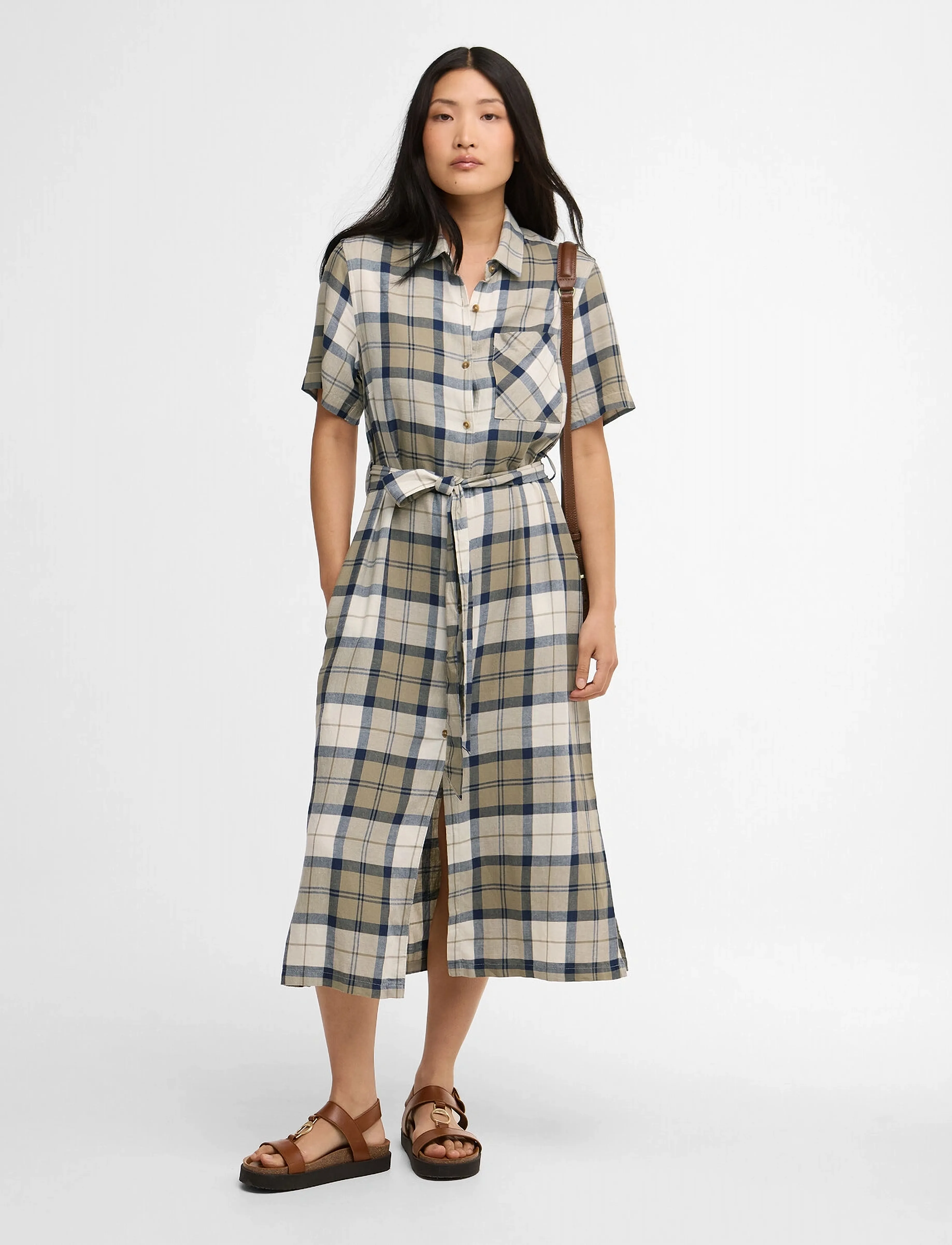 Barbour Fern Dress, Kvinder, Midi Bæltet Tern Skjortekjole, Kakigrøn, Str: 42