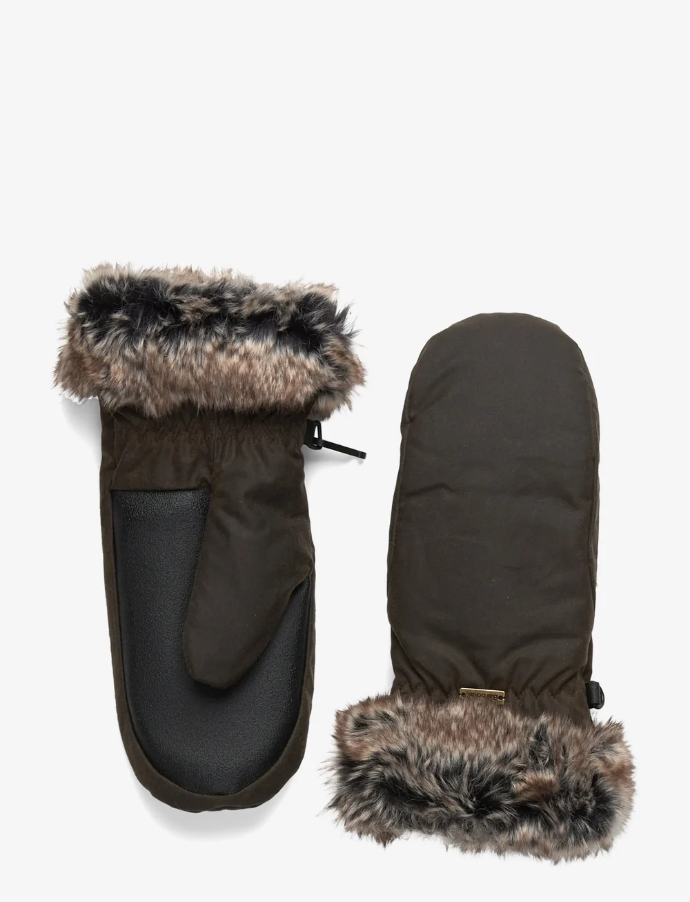 Barbour - Barbour Wax Fur Trim Mitten - fäustlinge - olive - 0